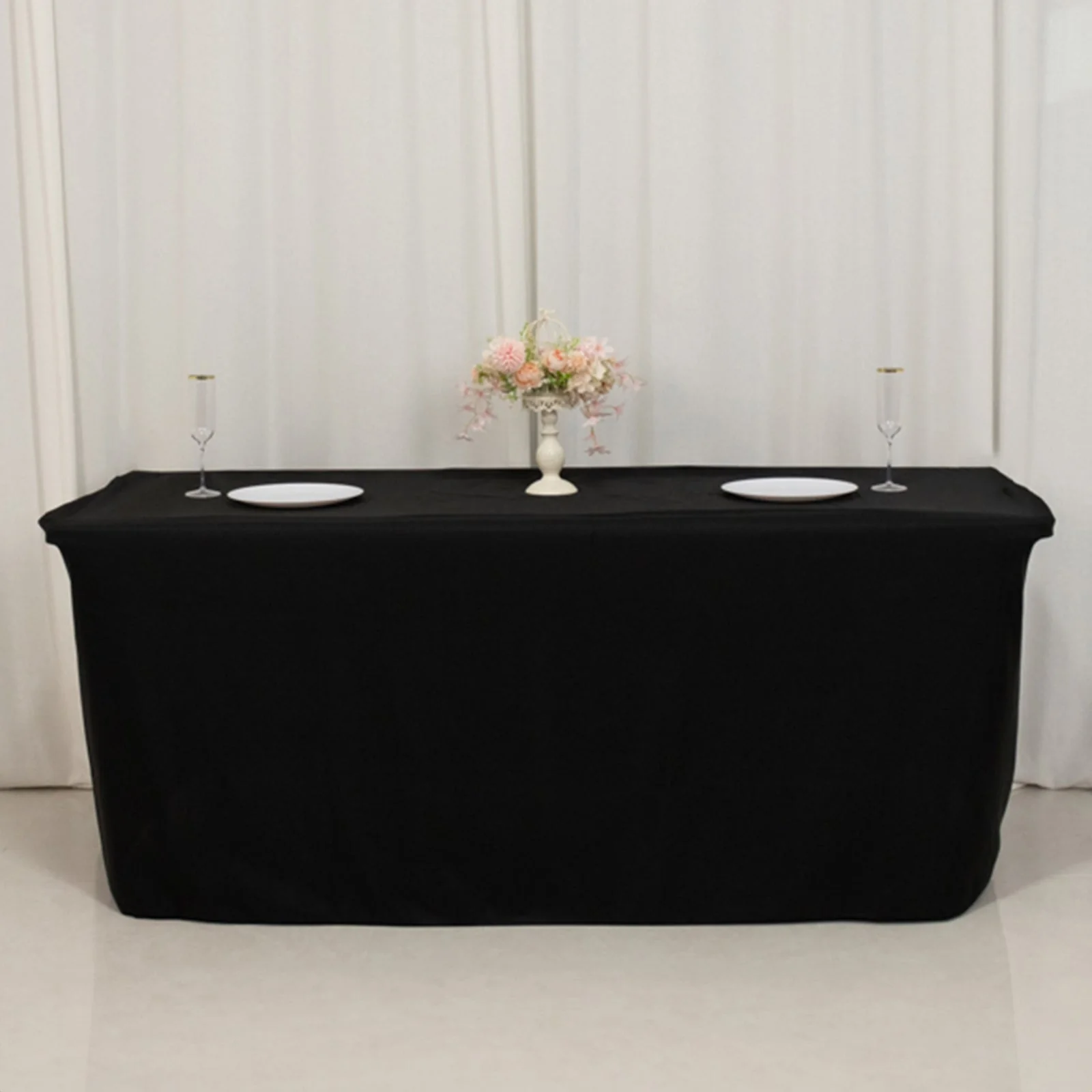 Fitted Polyester Rectangle Tablecloth 72"x24"x30" Black - Designed for Narrow Tables - Image 3