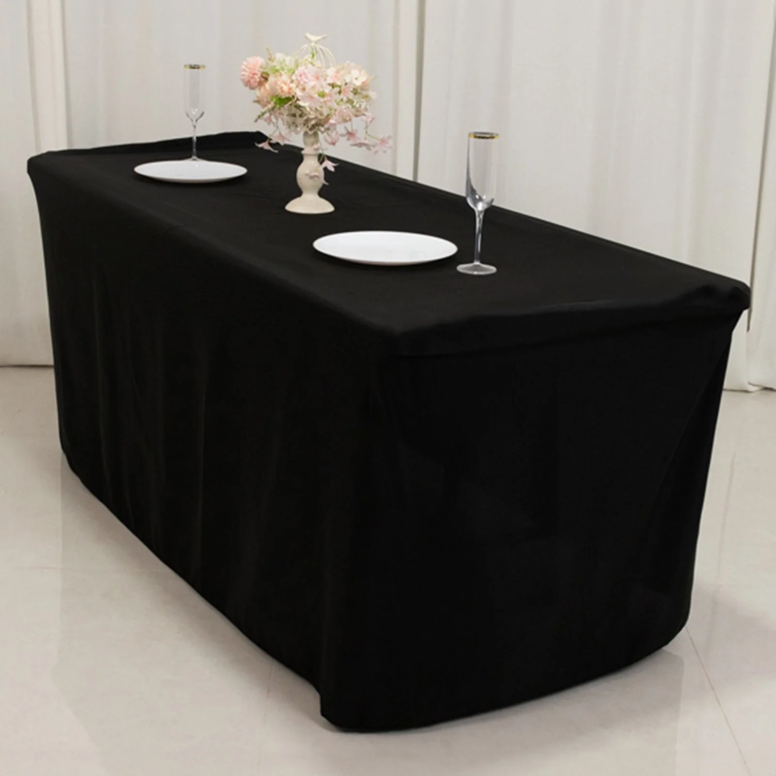 Fitted Polyester Rectangle Tablecloth 72"x24"x30" Black - Designed for Narrow Tables - Image 4