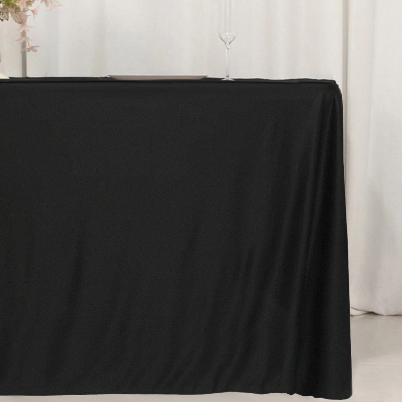 Fitted Polyester Rectangle Tablecloth 72"x24"x42" Black - Perfect for Tall Narrow Tables - Image 2