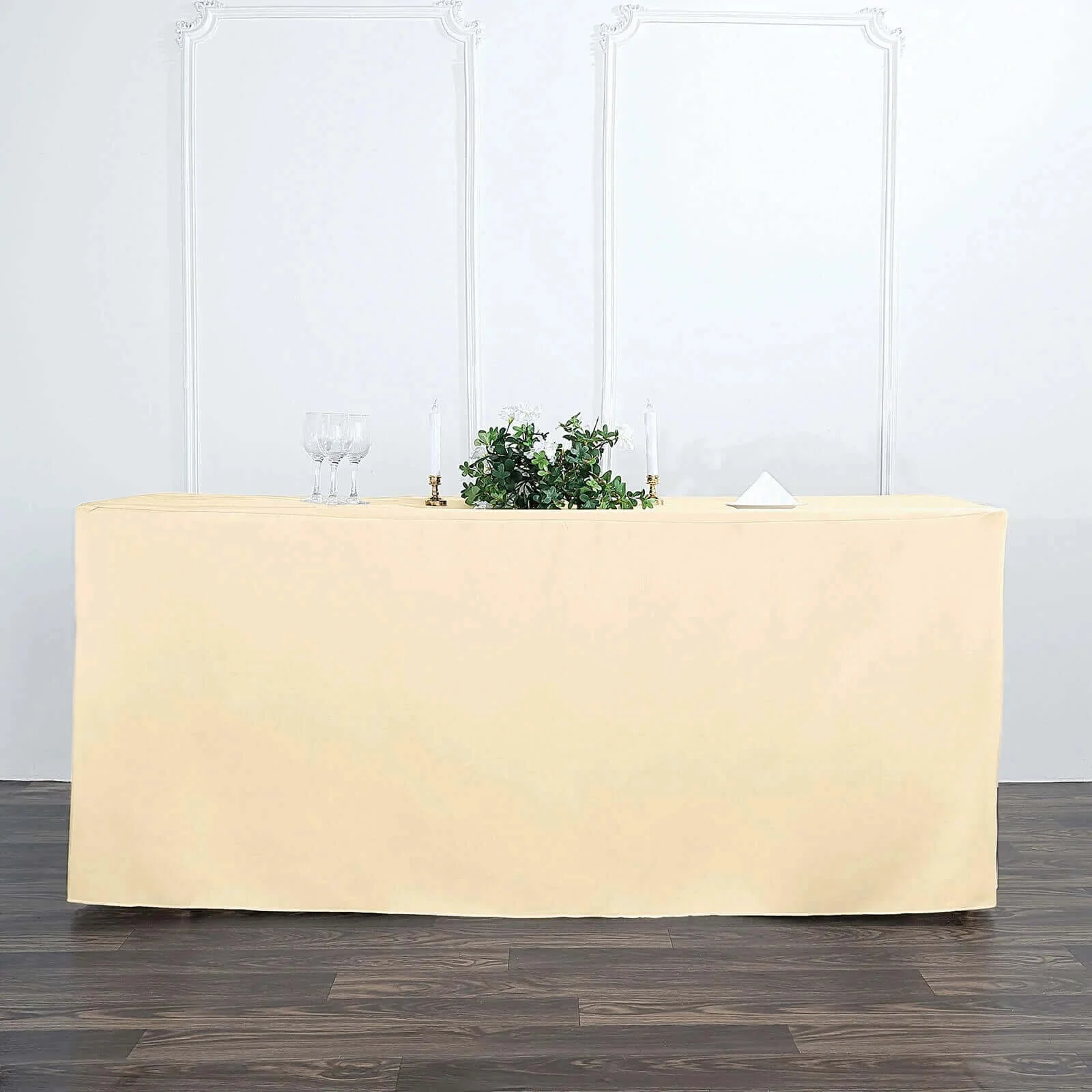 Fitted Polyester Rectangle Tablecloth 72"x30" Beige - Perfect for Standard Tables - Image 2