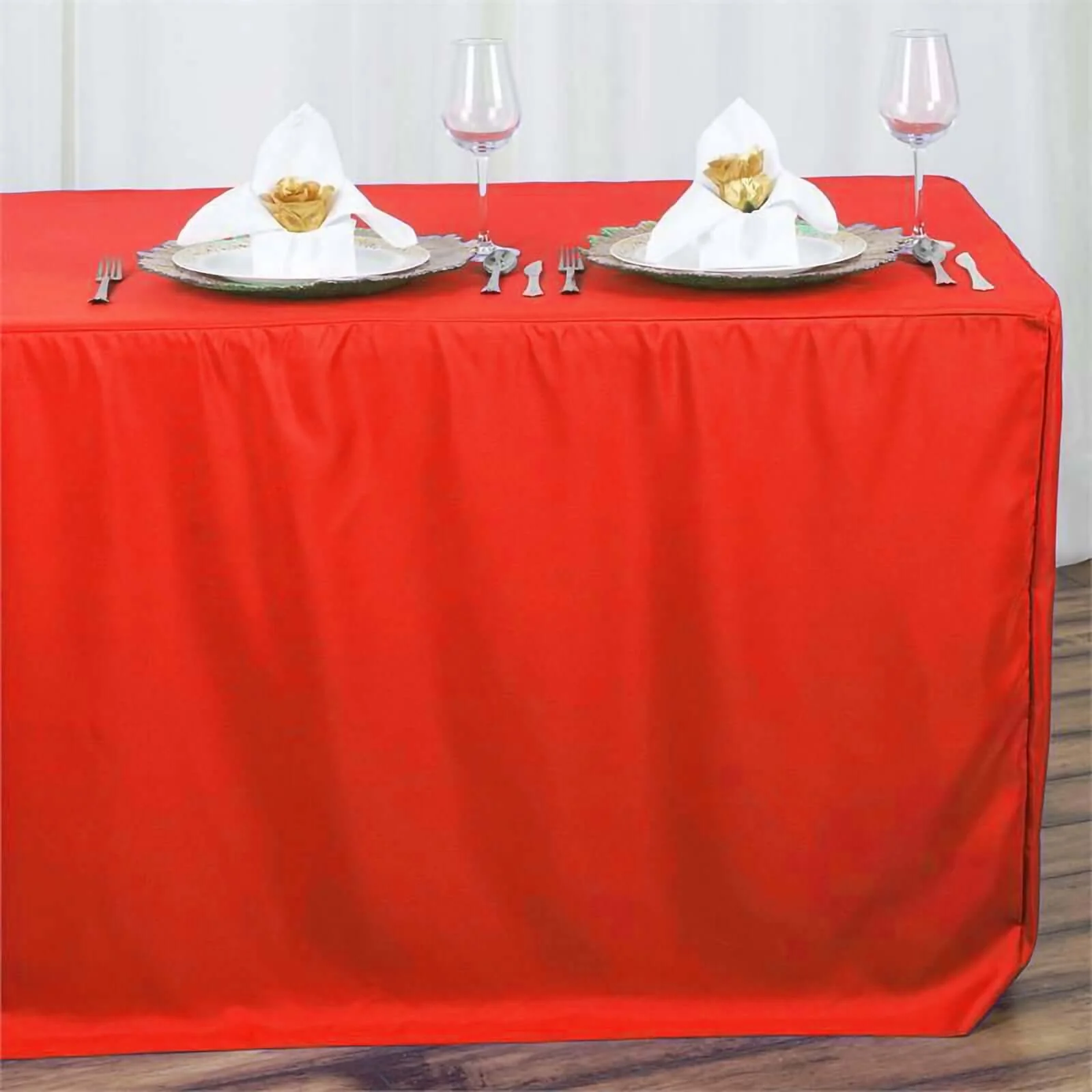 Fitted Polyester Rectangle Tablecloth 72"x30" Red - Perfect for Standard Tables - Image 2