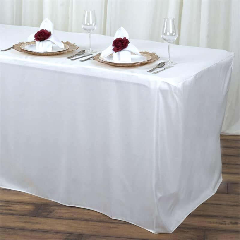 Fitted Polyester Rectangle Tablecloth 72"x30" White - Durable and Easy to Maintain Table Cover for Banquets & Conferences - Image 2