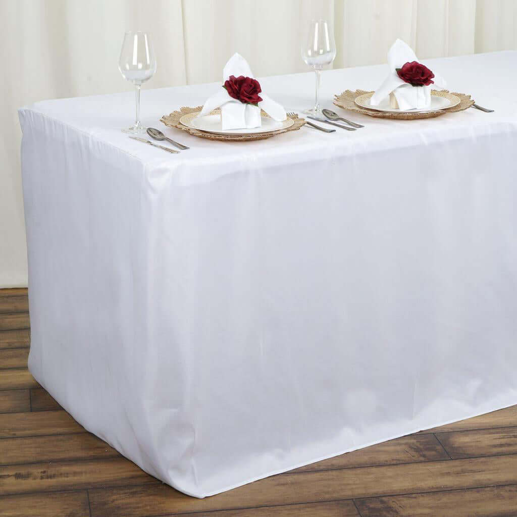 Fitted Polyester Rectangle Tablecloth 72"x30" White - Durable and Easy to Maintain Table Cover for Banquets & Conferences - Image 3