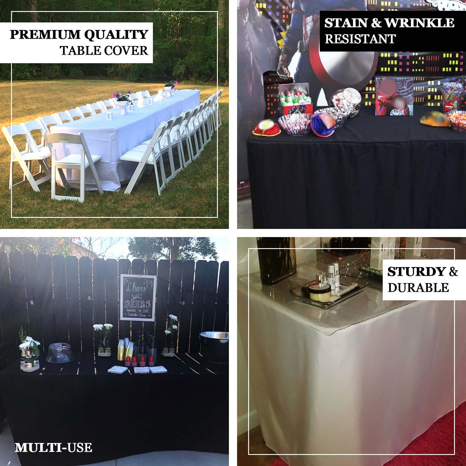 Fitted Polyester Rectangle Tablecloth 72"x30" White - Durable and Easy to Maintain Table Cover for Banquets & Conferences - Image 4