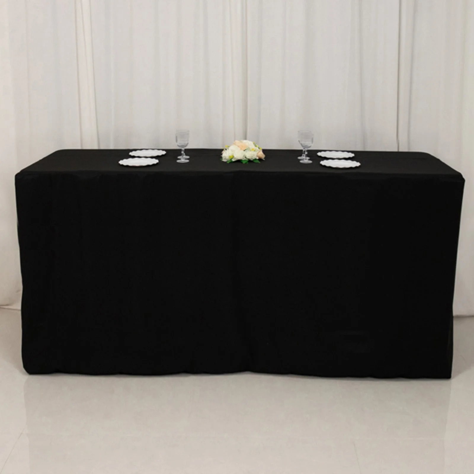 Fitted Polyester Rectangle Tablecloth 96"x24"x42" Black - Perfect for Tall Narrow Tables - Image 3