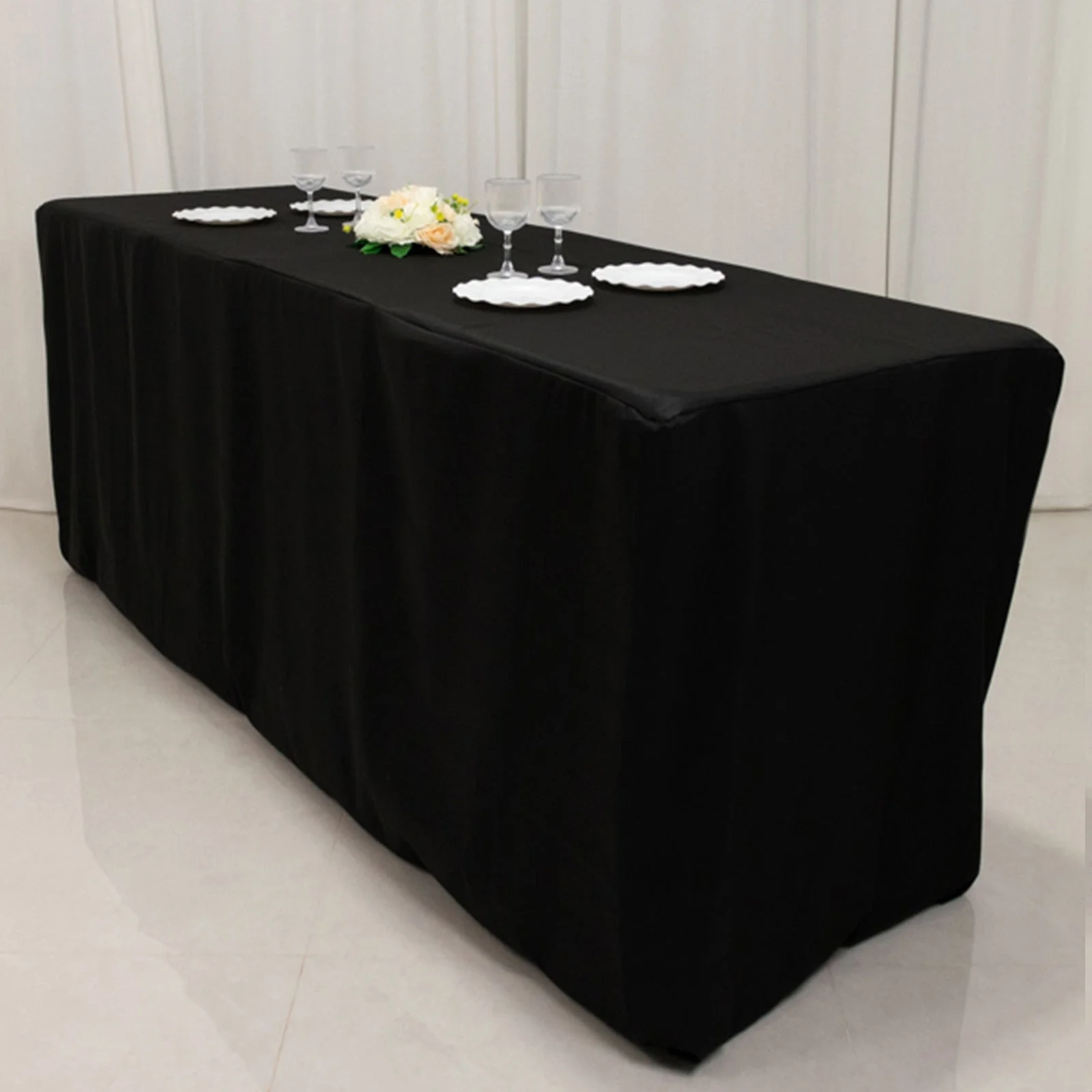 Fitted Polyester Rectangle Tablecloth 96"x24"x42" Black - Perfect for Tall Narrow Tables - Image 4