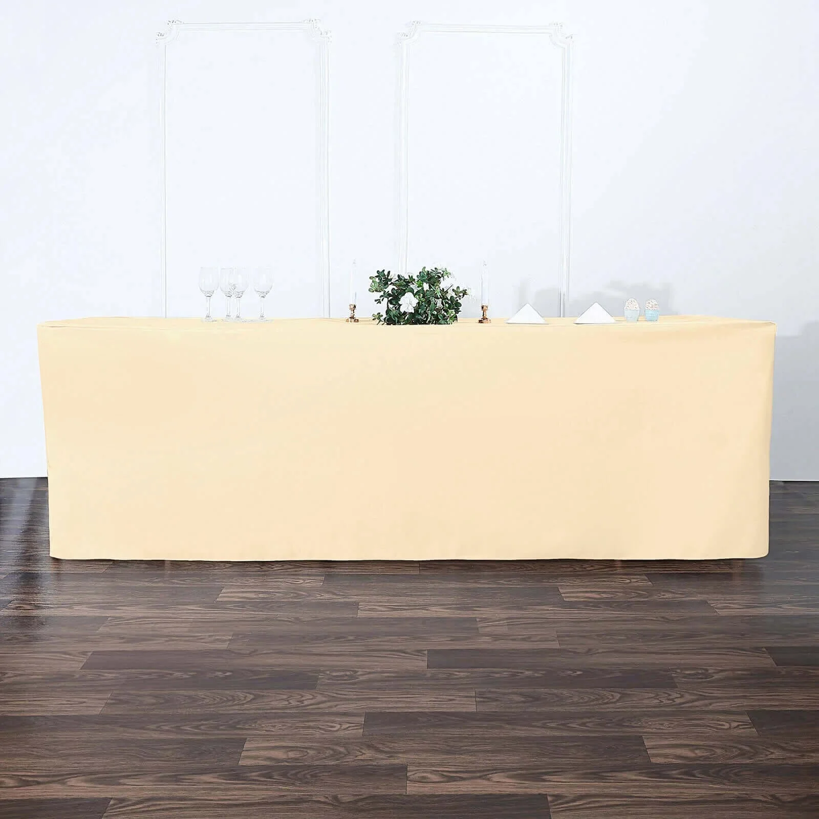 Fitted Polyester Rectangle Tablecloth 96"x30" Beige - Snug Fit for Large Tables - Image 2