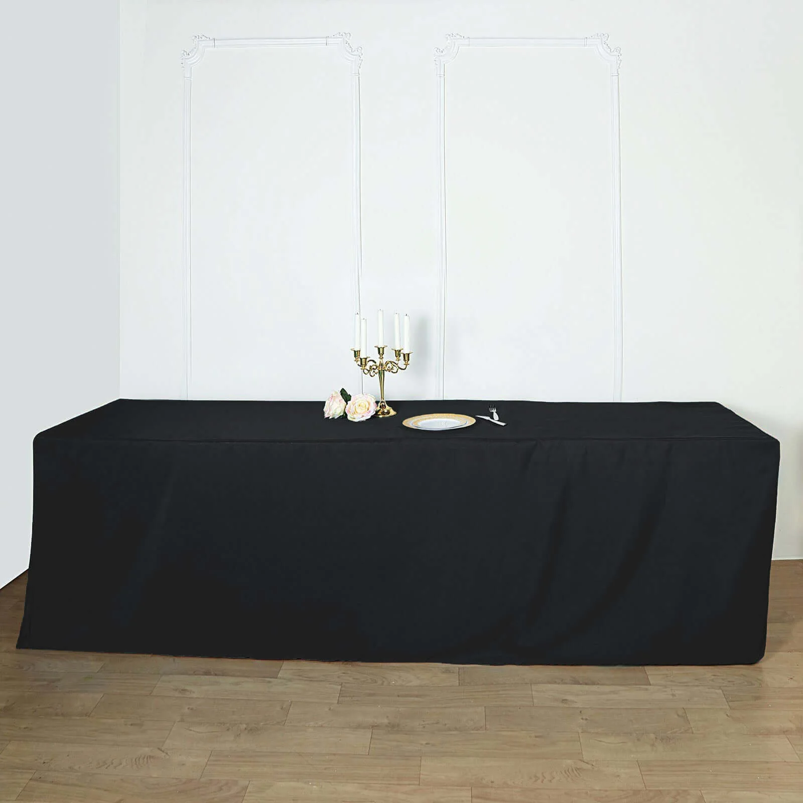Fitted Polyester Rectangle Tablecloth 96"x30" Black - Snug Fit for Large Tables - Image 2