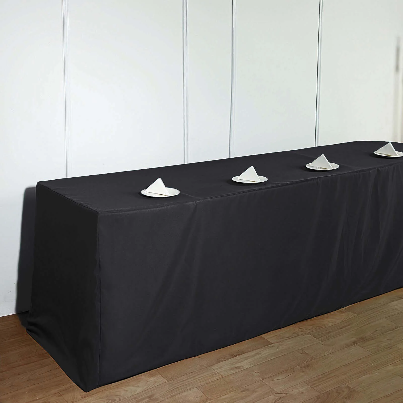 Fitted Polyester Rectangle Tablecloth 96"x30" Black - Snug Fit for Large Tables - Image 3