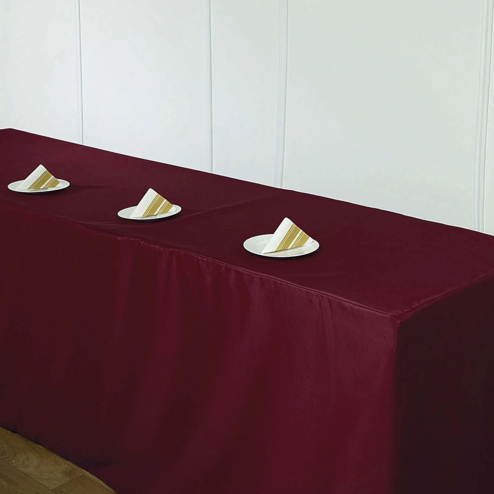 Fitted Polyester Rectangle Tablecloth 96"x30" Burgundy - Snug Fit for Large Tables - Image 3