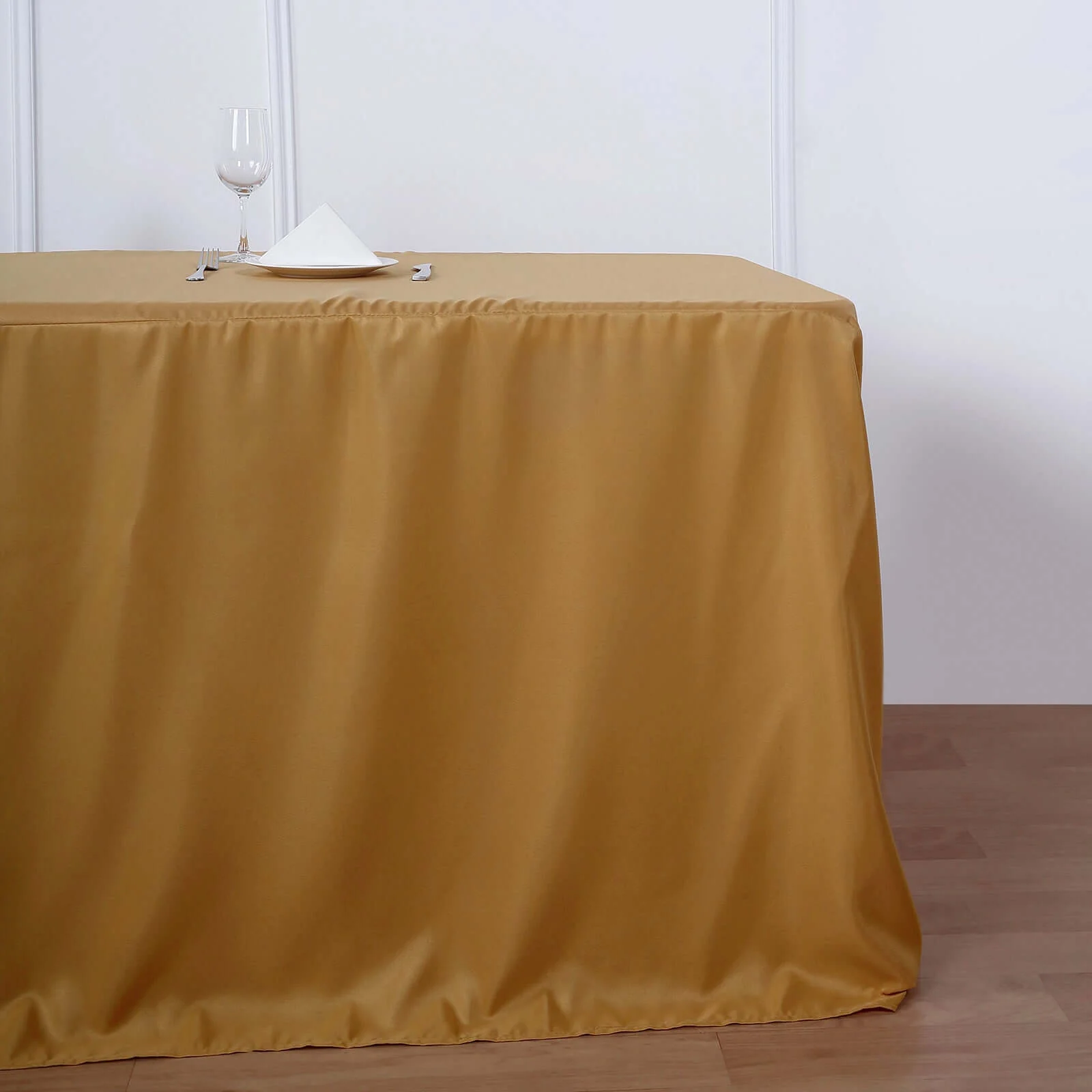 Fitted Polyester Rectangle Tablecloth 96"x30" Gold - Snug Fit and Easy to Maintain Table Cover for Banquets & Conferences - Image 3