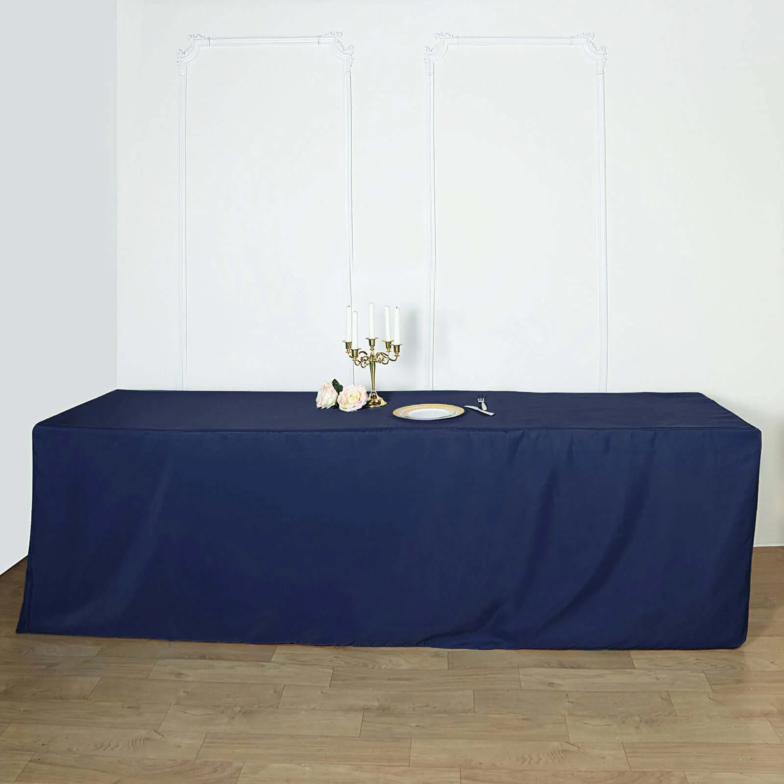 Fitted Polyester Rectangle Tablecloth 96"x30" Navy Blue - Snug Fit for Large Tables - Image 6