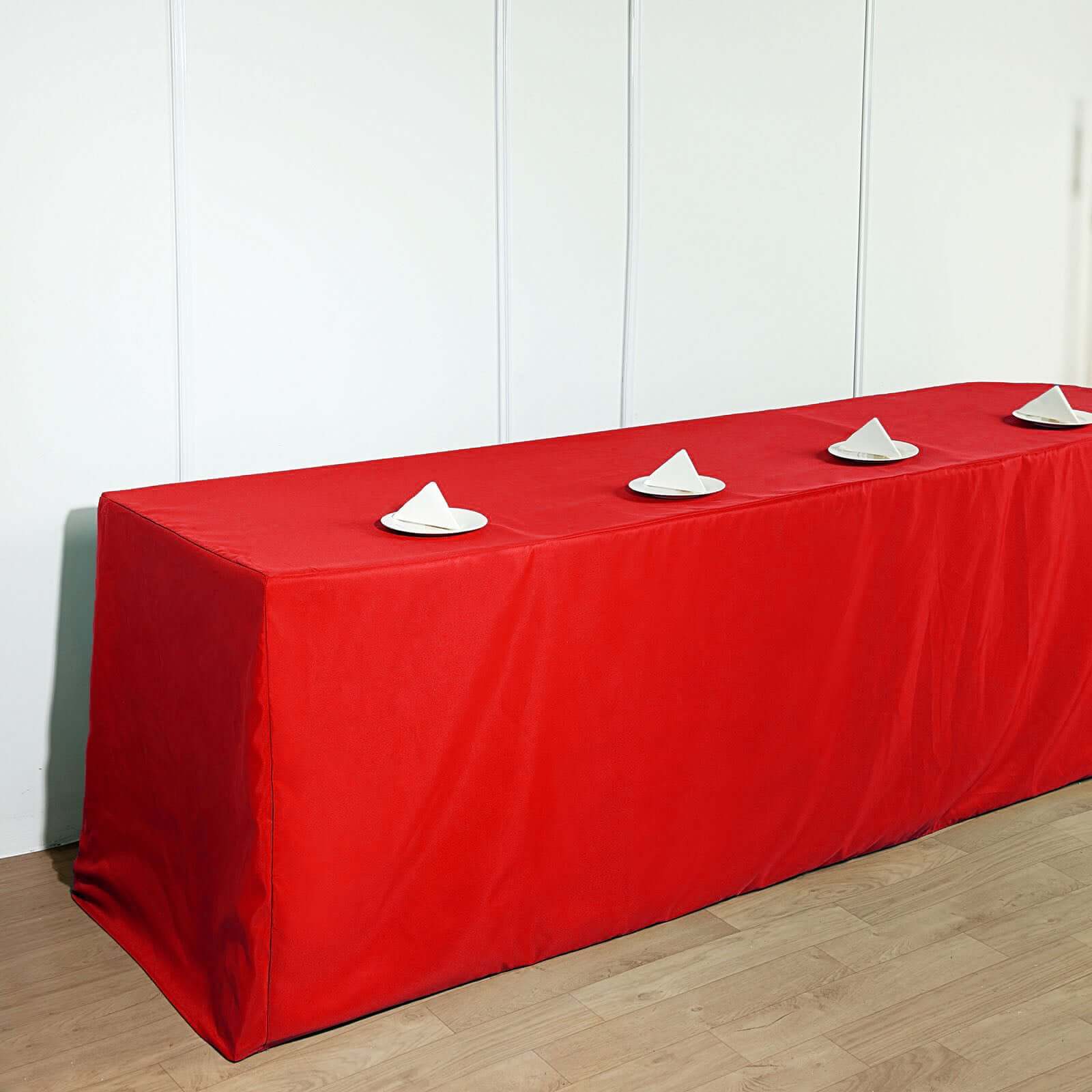 Fitted Polyester Rectangle Tablecloth 96"x30" Red - Snug Fit for Large Tables - Image 2