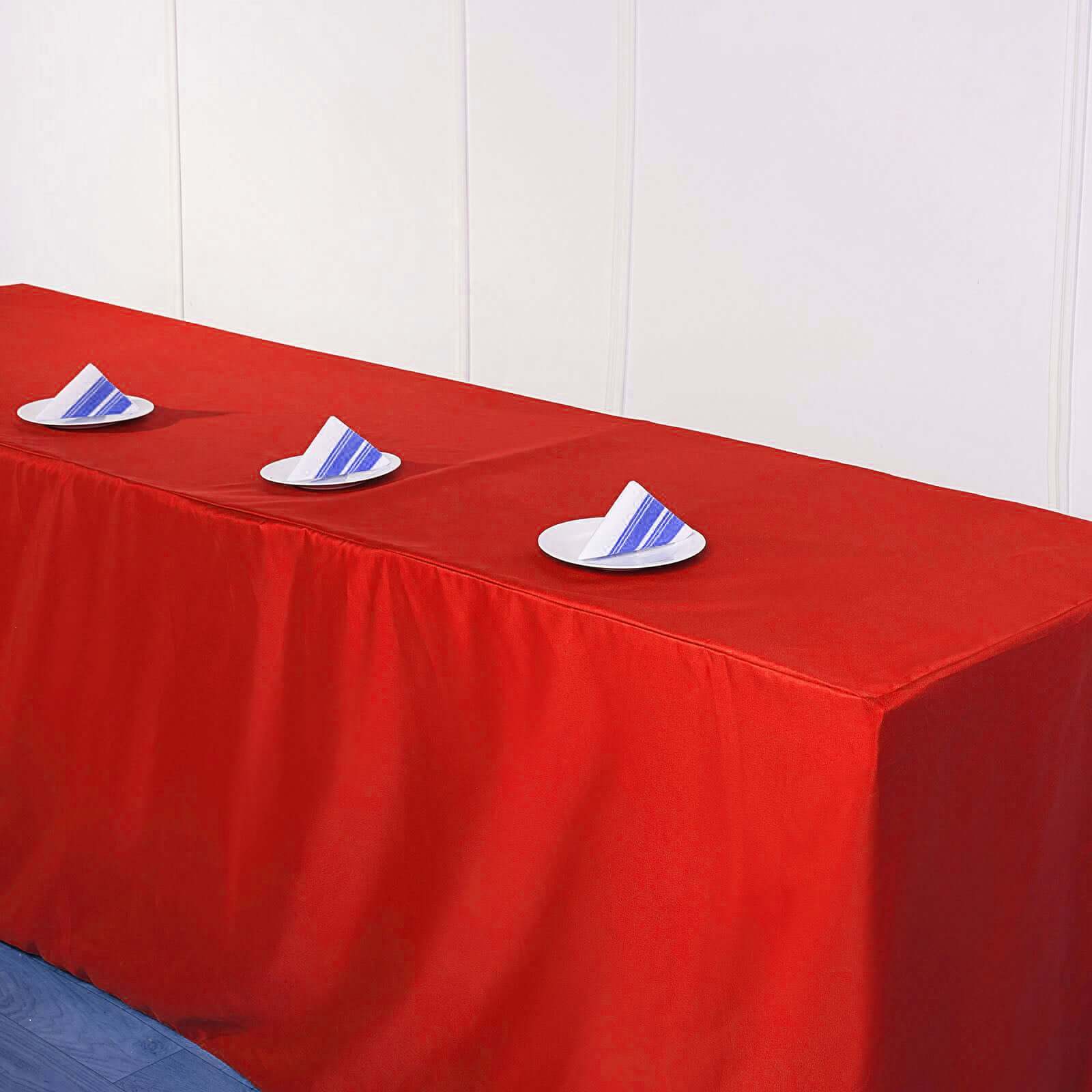 Fitted Polyester Rectangle Tablecloth 96"x30" Red - Snug Fit for Large Tables - Image 6