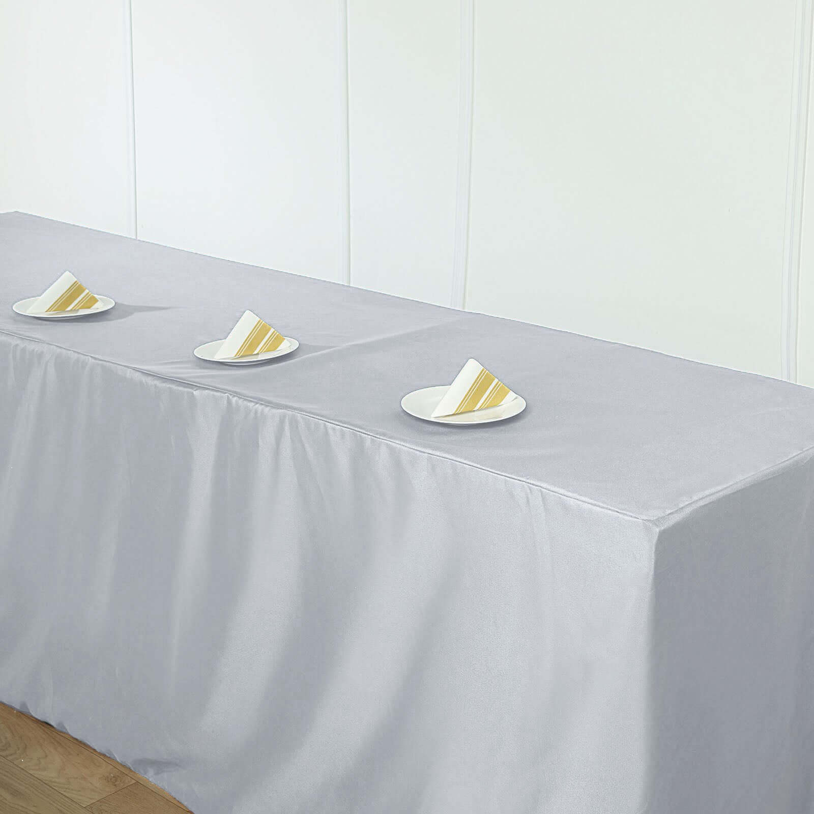 Fitted Polyester Rectangle Tablecloth 96"x30" White - Snug Fit and Easy to Maintain Table Cover for Banquets & Conferences - Image 3