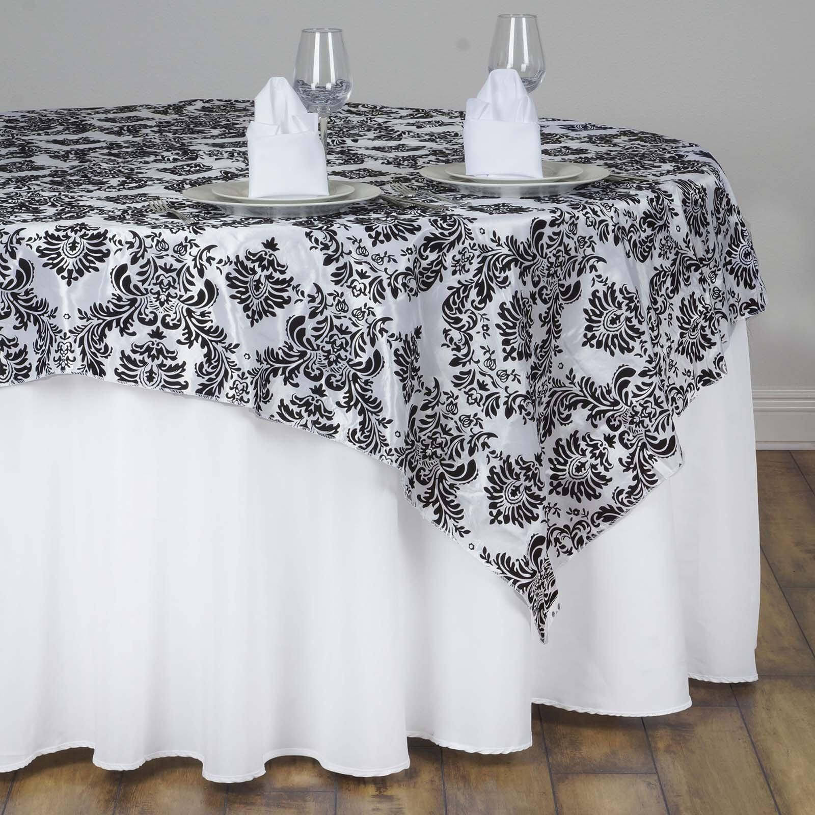 Flocking Square Table Overlay 60"x60" Black Damask Design - Sophisticated Decor for Banquets and Receptions - Image 2