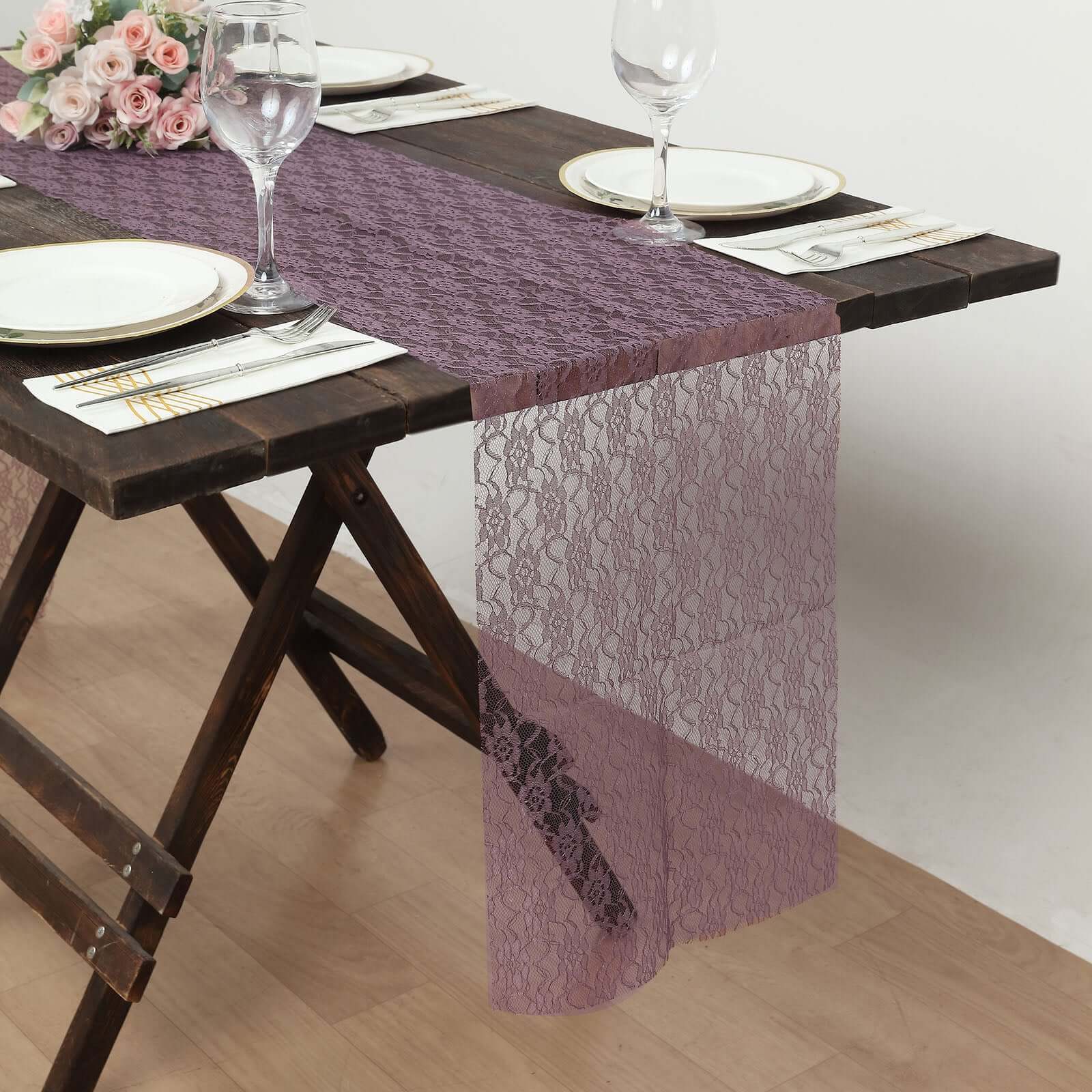Floral Lace Table Runner 12"x108" Violet Amethyst - Delicate and Ornate Table Decor - Image 4
