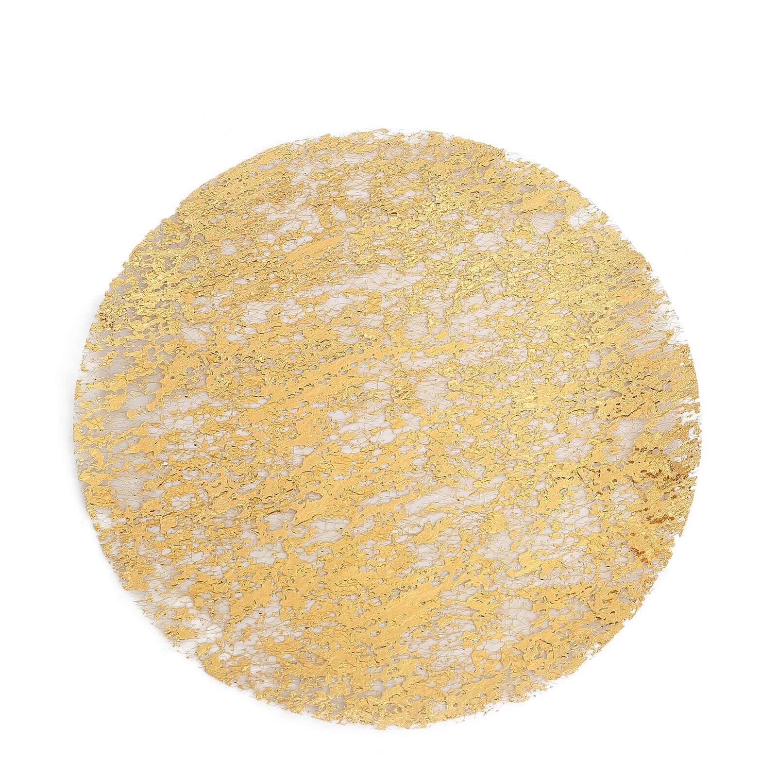 10-Pack Mesh Table Placemats 13" Round Foil Design Metallic Gold - Shiny Disposable Dining Mats - Image 6
