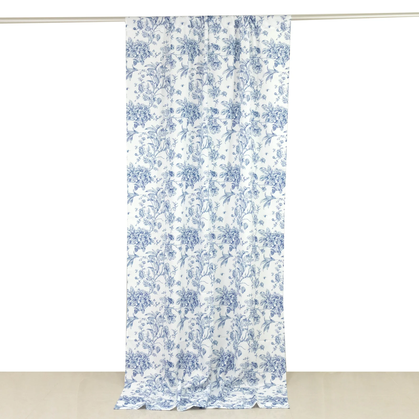 French Toile Backdrop Curtain – 5ft x 10ft Polyester Drape Panel, Blue Floral, Rod Pocket Design - Image 2