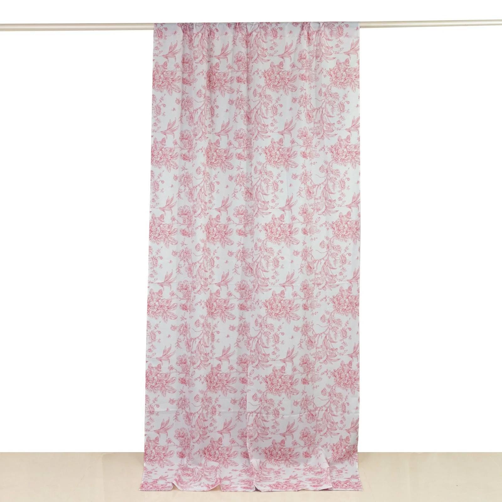 French Toile Backdrop Curtain – 5ft x 10ft Polyester Drape Panel, Pink Floral, Rod Pocket Design - Image 2