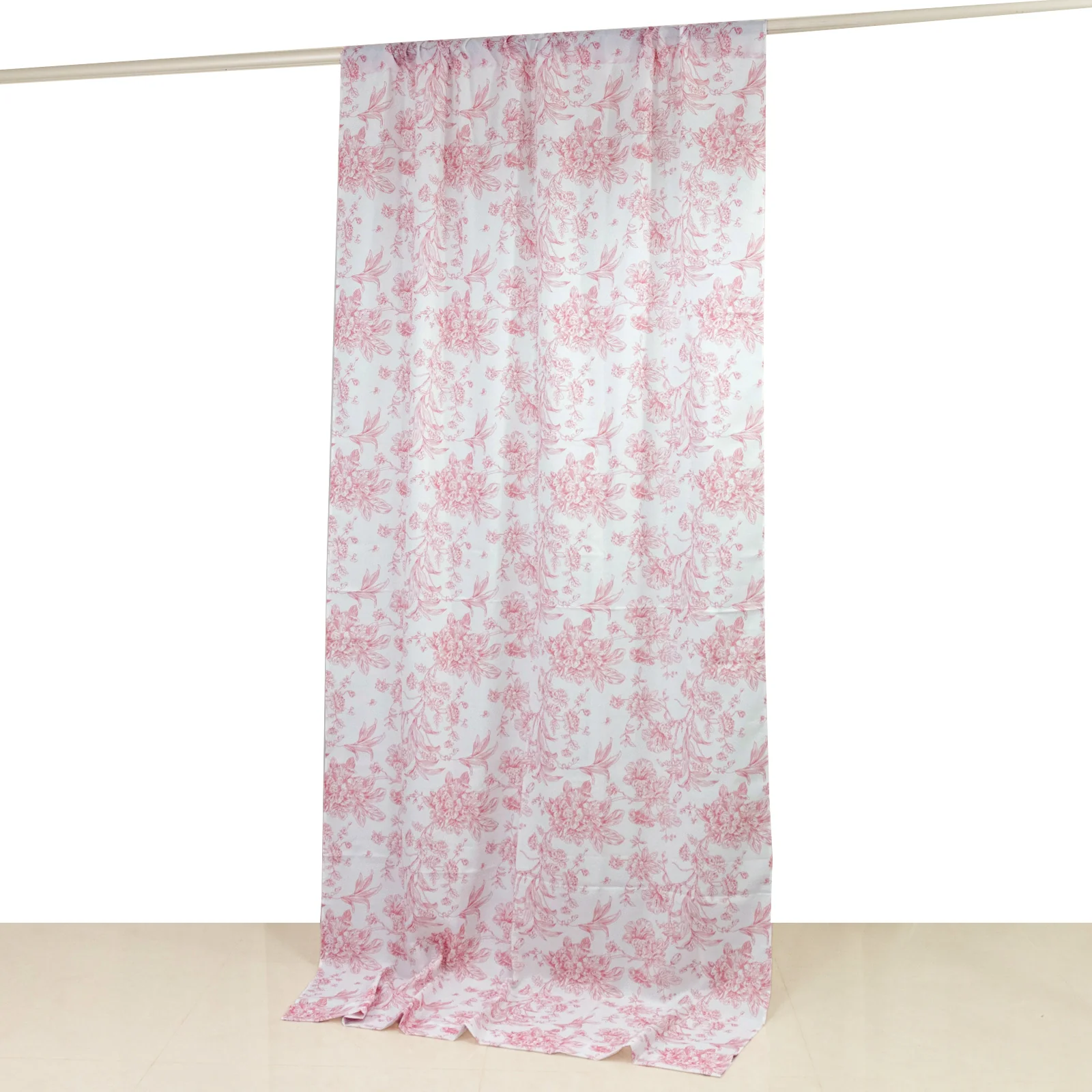 French Toile Backdrop Curtain – 5ft x 10ft Polyester Drape Panel, Pink Floral, Rod Pocket Design - Image 3
