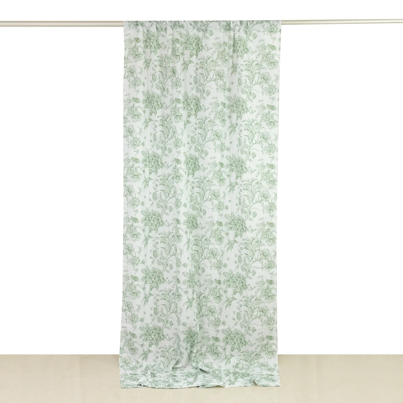 French Toile Backdrop Curtain – 5ft x 10ft Polyester Drape Panel, Dusty Sage Green Floral, Rod Pocket Design - Image 2
