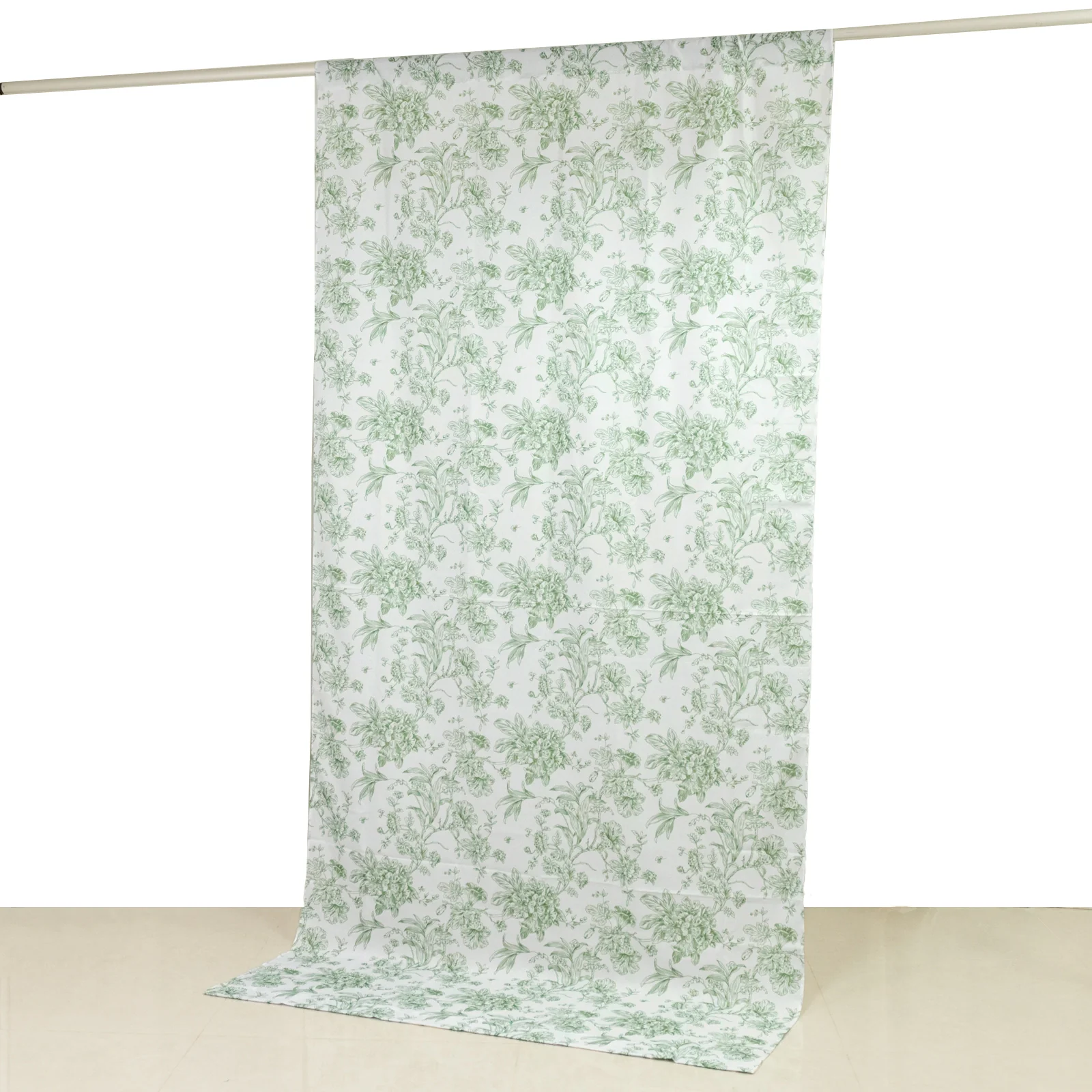 French Toile Backdrop Curtain – 5ft x 10ft Polyester Drape Panel, Dusty Sage Green Floral, Rod Pocket Design - Image 7