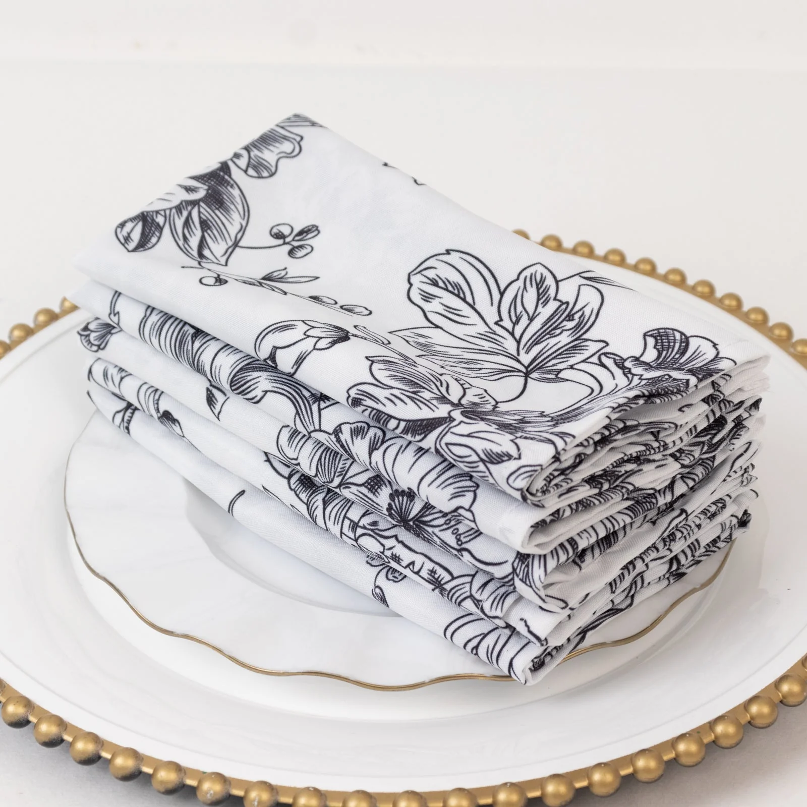 5-Pack French Toile Cloth Napkins – 17"x17" Black and White Reusable Polyester Table Napkins in Floral Design for Events & Dining - Image 3