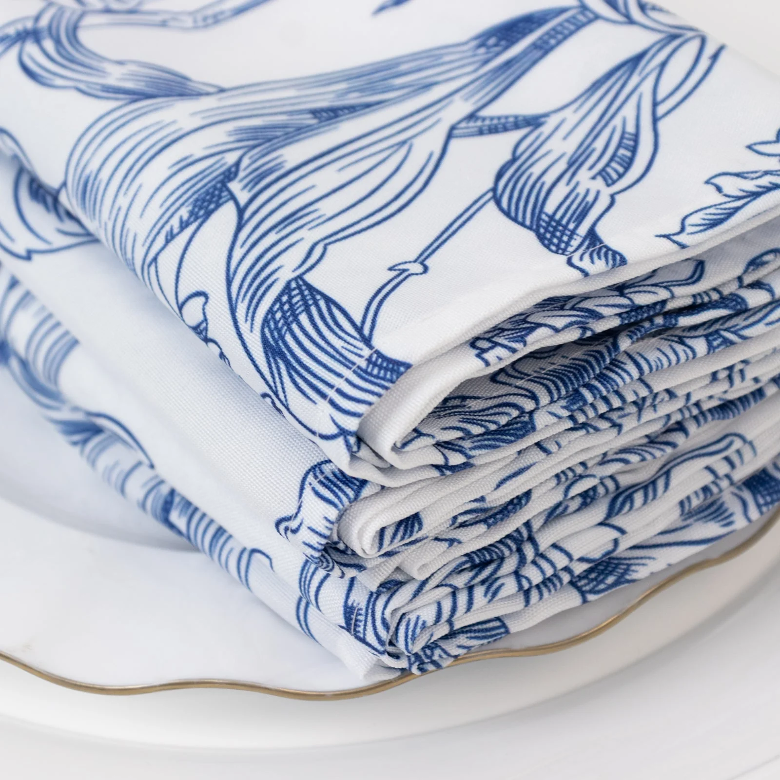 5-Pack French Toile Cloth Napkins – 17"x17" Blue and White Reusable Polyester Table Napkins in Floral Design for Events & Dining - Image 8