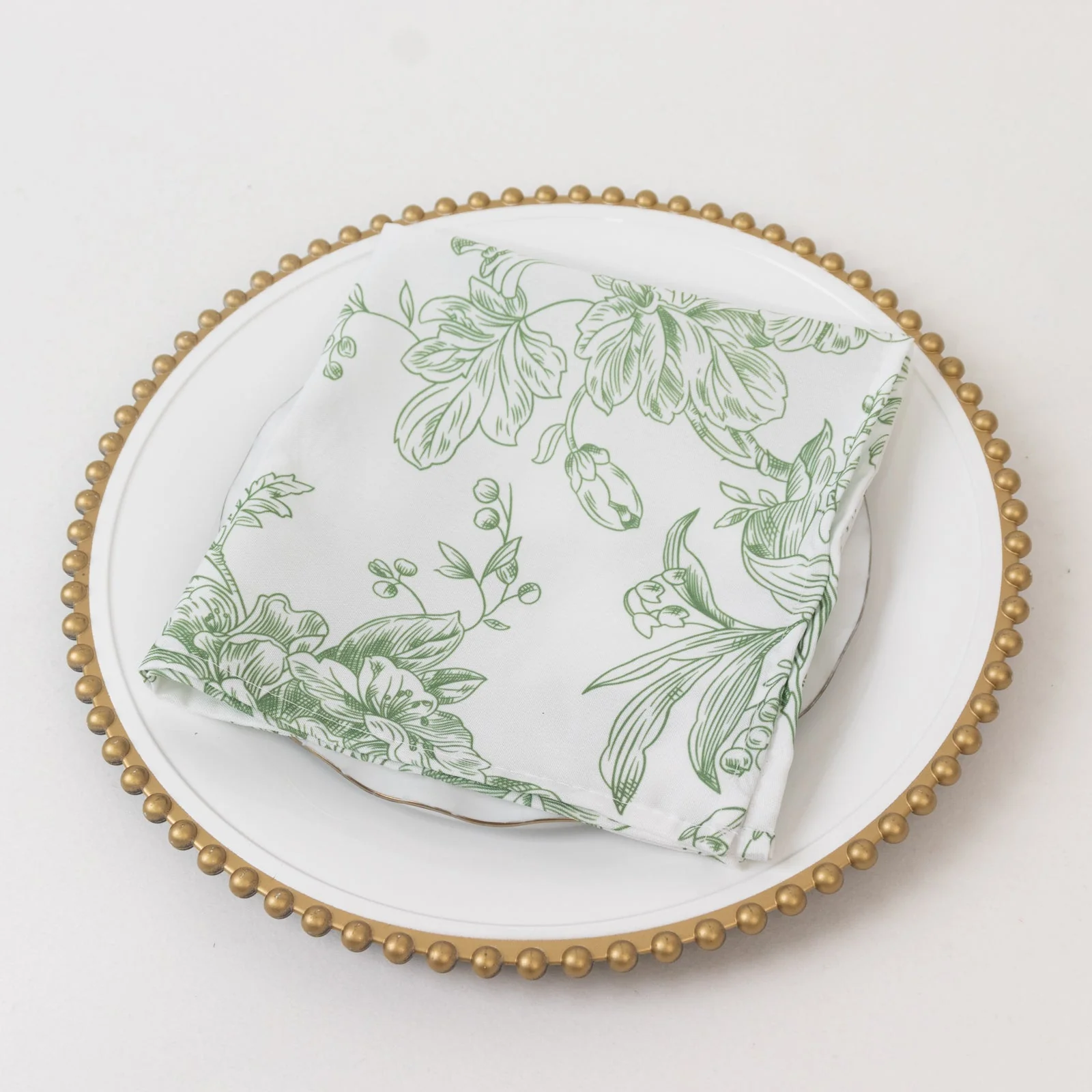 5-Pack French Toile Cloth Napkins – 17"x17" Dusty Sage Green and White Reusable Polyester Table Napkins in Floral Design for Events & Dining