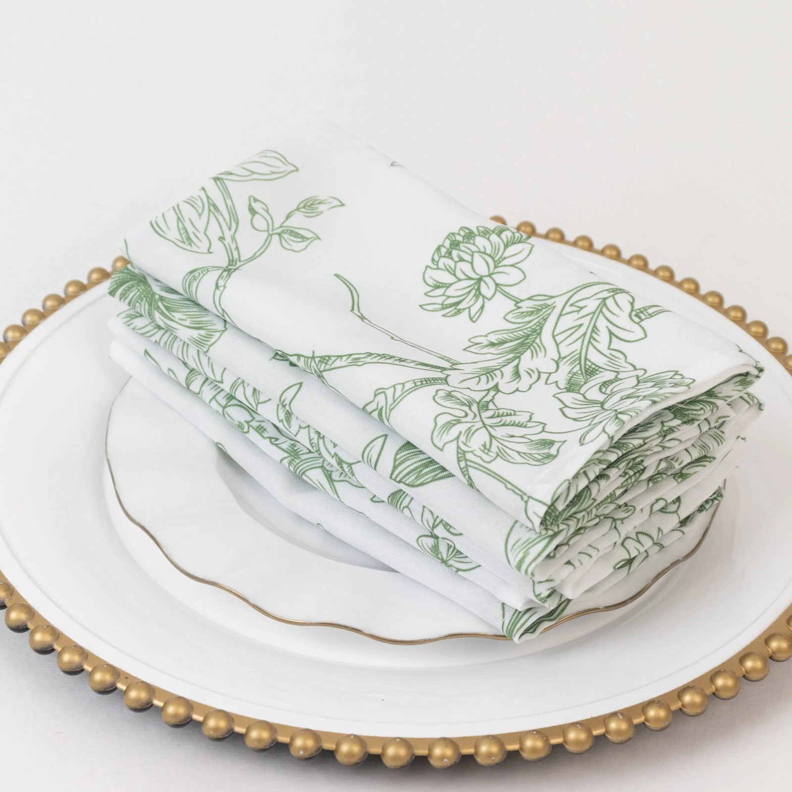 5-Pack French Toile Cloth Napkins – 17"x17" Dusty Sage Green and White Reusable Polyester Table Napkins in Floral Design for Events & Dining - Image 3