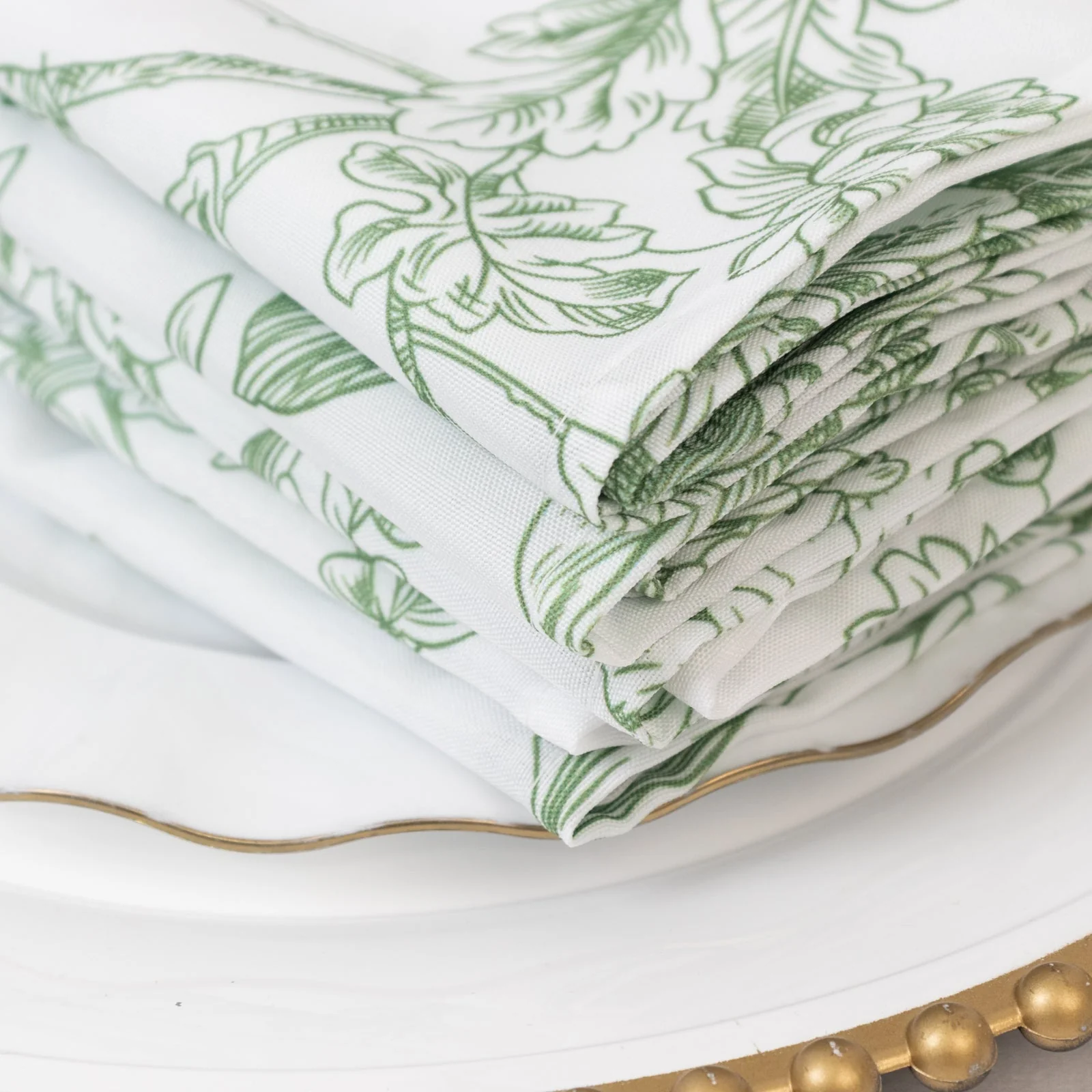 5-Pack French Toile Cloth Napkins – 17"x17" Dusty Sage Green and White Reusable Polyester Table Napkins in Floral Design for Events & Dining - Image 8