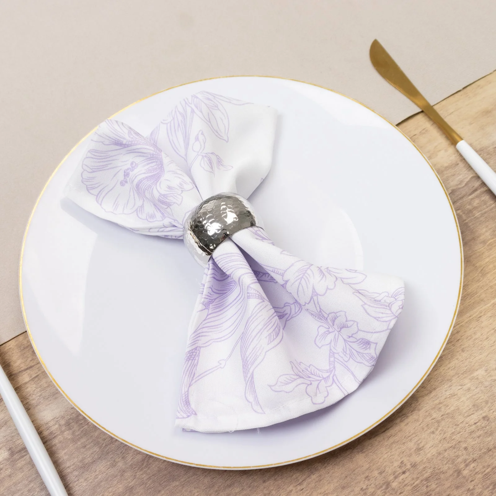 5-Pack French Toile Cloth Napkins – 17"x17" Lavender Lilac and White Reusable Polyester Table Napkins in Floral Design for Events & Dining - Image 2