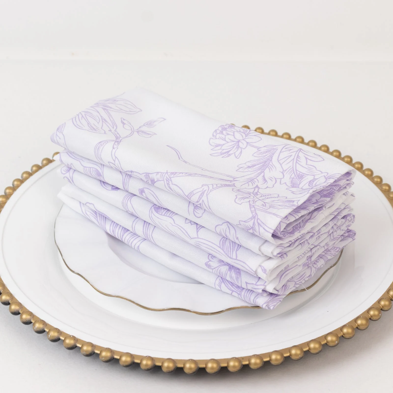 5-Pack French Toile Cloth Napkins – 17"x17" Lavender Lilac and White Reusable Polyester Table Napkins in Floral Design for Events & Dining - Image 3