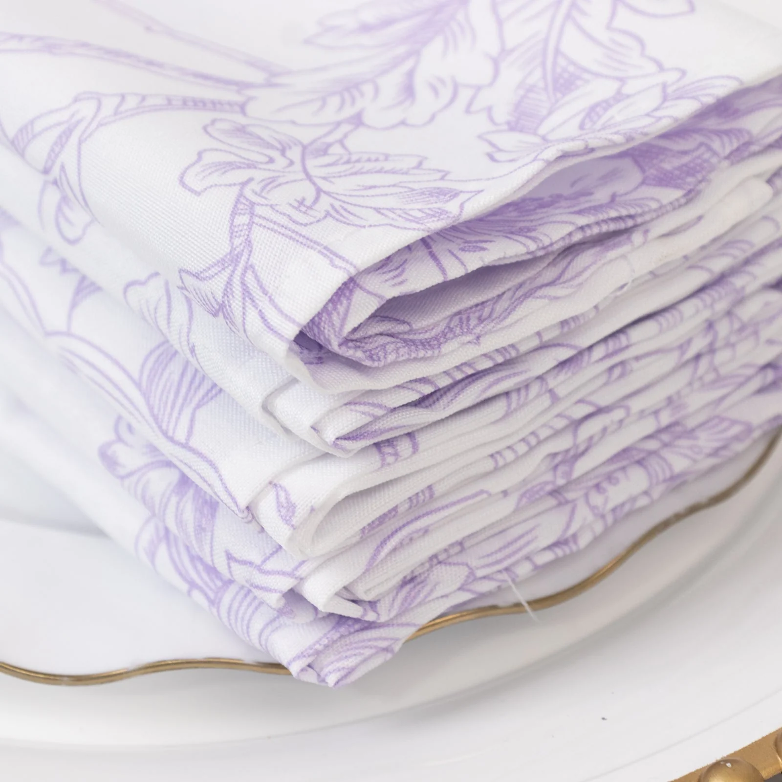 5-Pack French Toile Cloth Napkins – 17"x17" Lavender Lilac and White Reusable Polyester Table Napkins in Floral Design for Events & Dining - Image 8