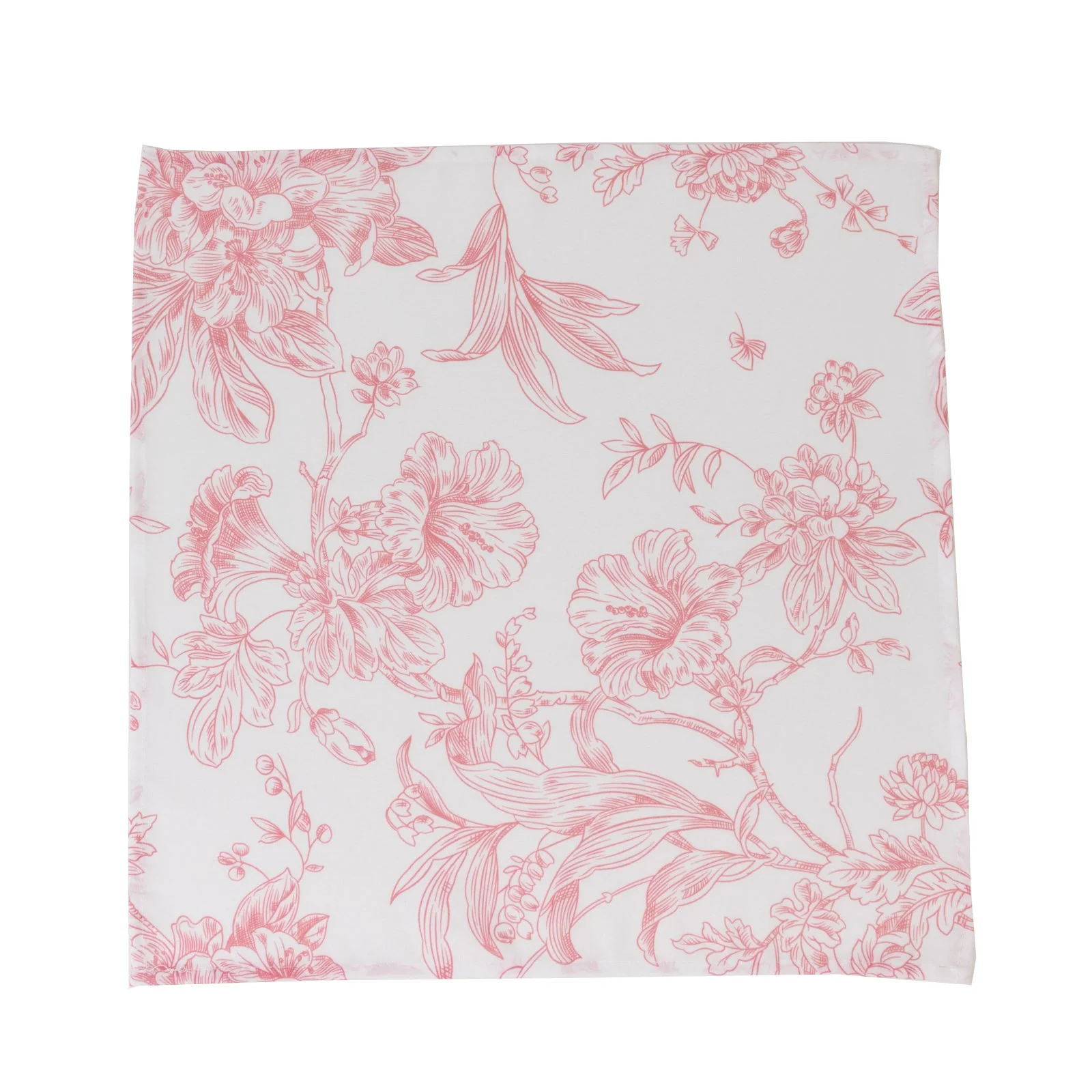 5-Pack French Toile Cloth Napkins – 17"x17" Pink and White Reusable Polyester Table Napkins in Floral Design for Events & Dining - Image 7