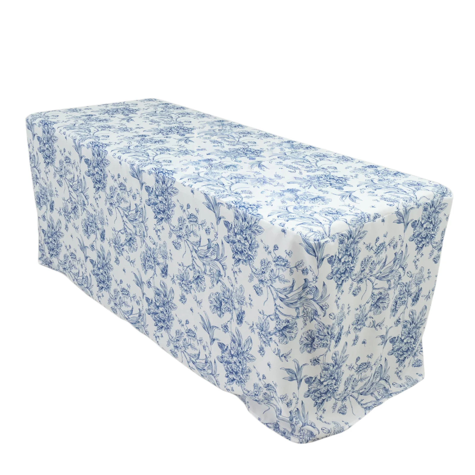 French Toile Fitted Polyester Tablecloth 6ft – Blue & White Rectangular Wrinkle-Resistant Table Cover - Image 3