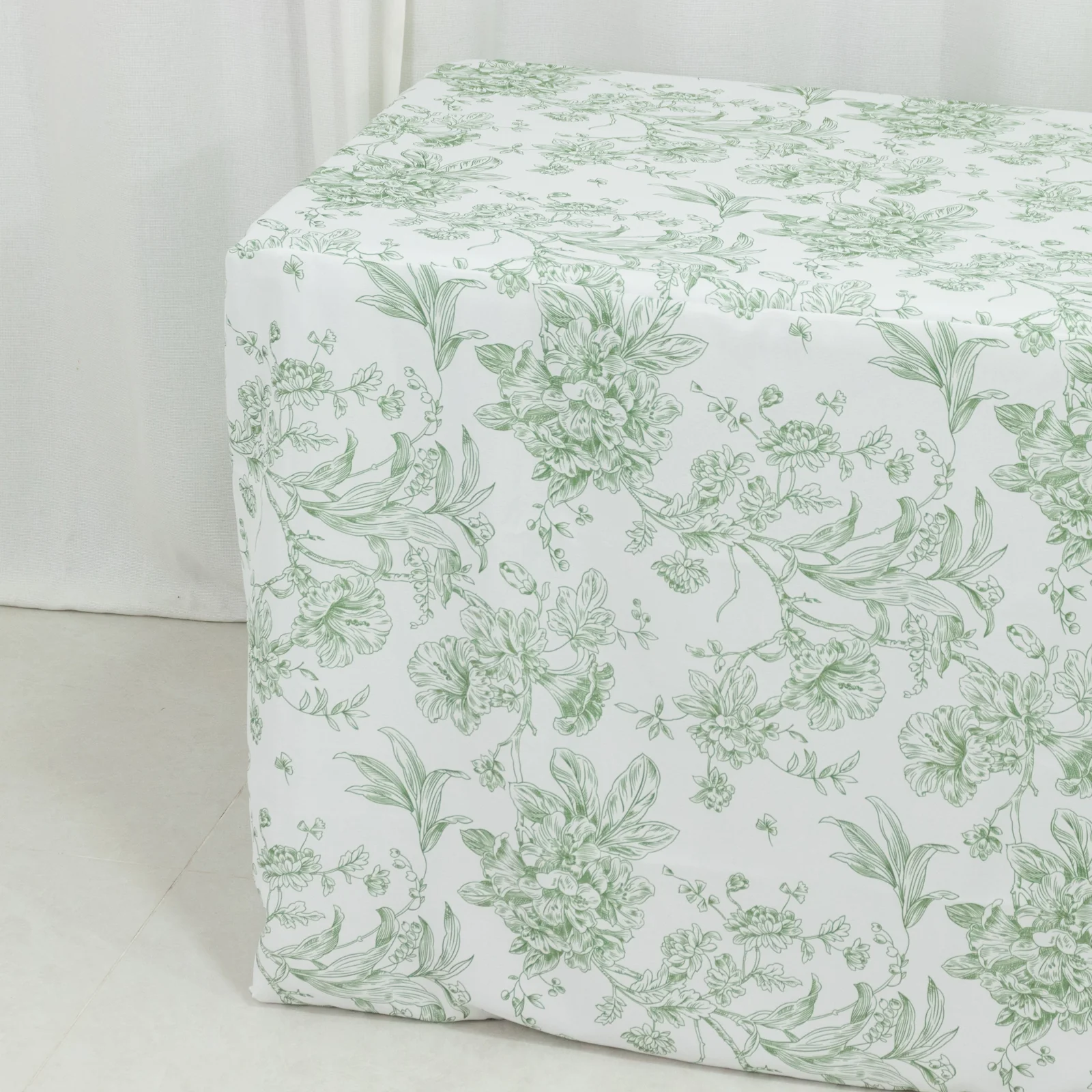 French Toile Fitted Polyester Tablecloth 6ft – Dusty Sage Green & White Rectangular Wrinkle-Resistant Table Cover - Image 3