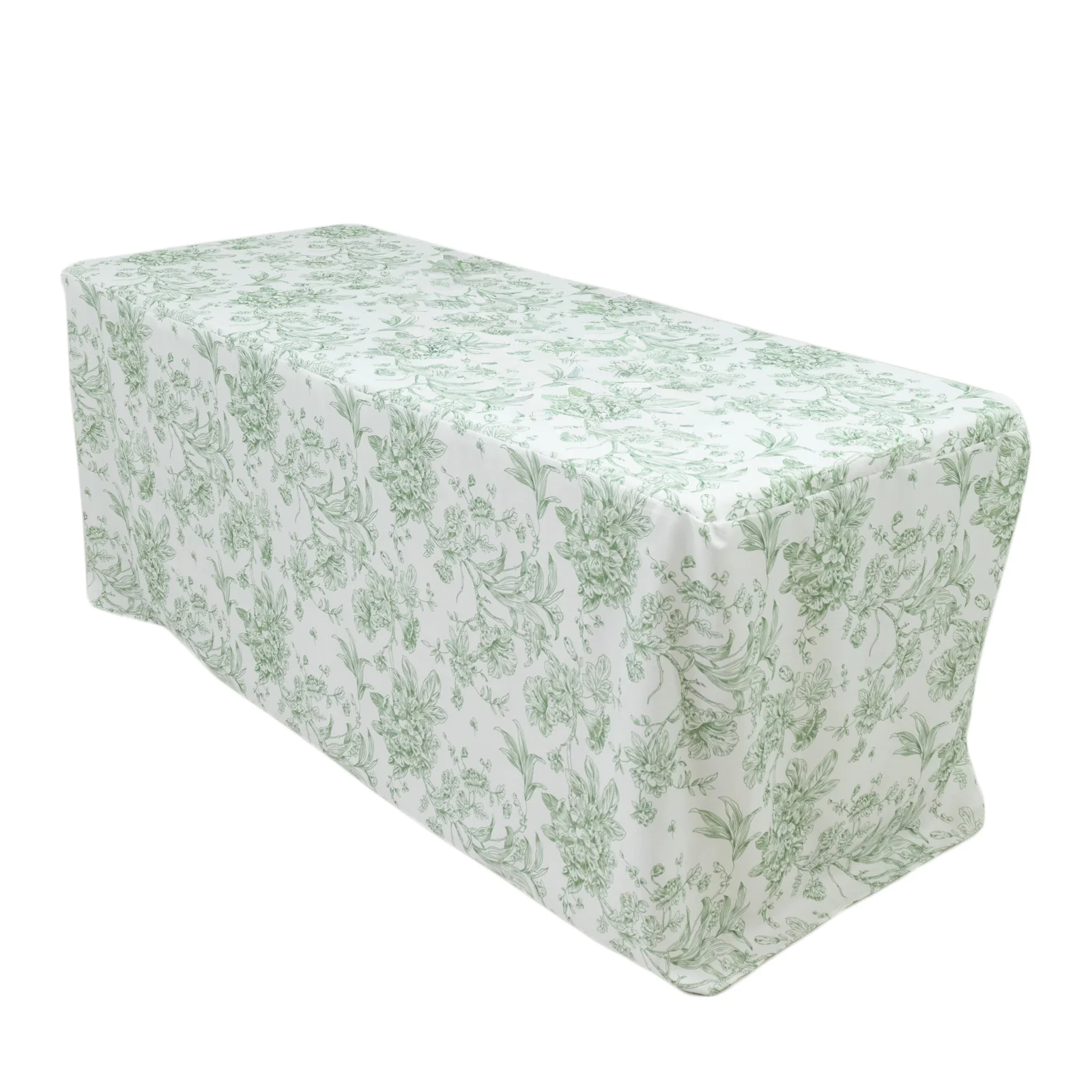 French Toile Fitted Polyester Tablecloth 6ft – Dusty Sage Green & White Rectangular Wrinkle-Resistant Table Cover - Image 4