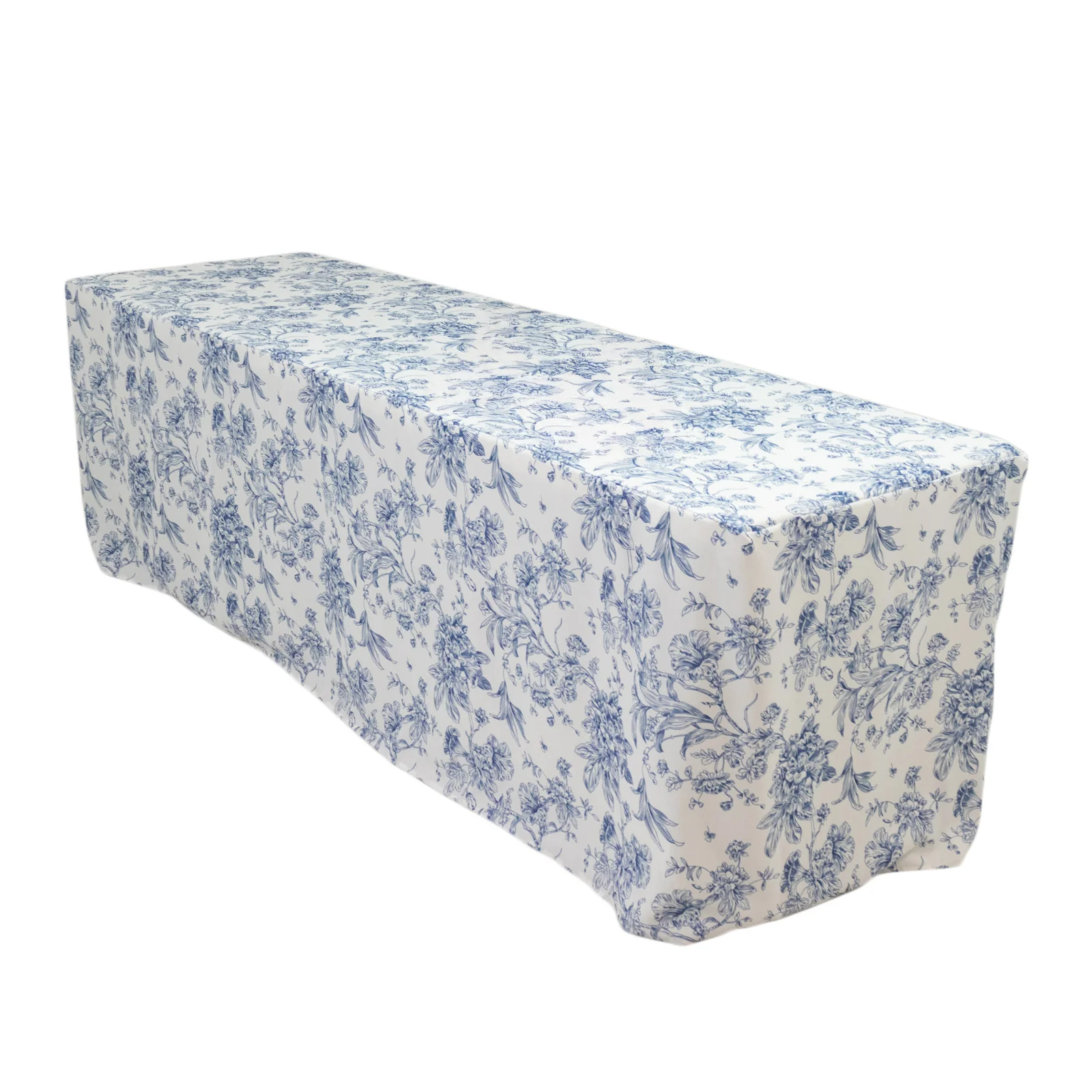 French Toile Fitted Polyester Tablecloth 8ft – Blue & White Rectangular Wrinkle-Resistant Table Cover - Image 3