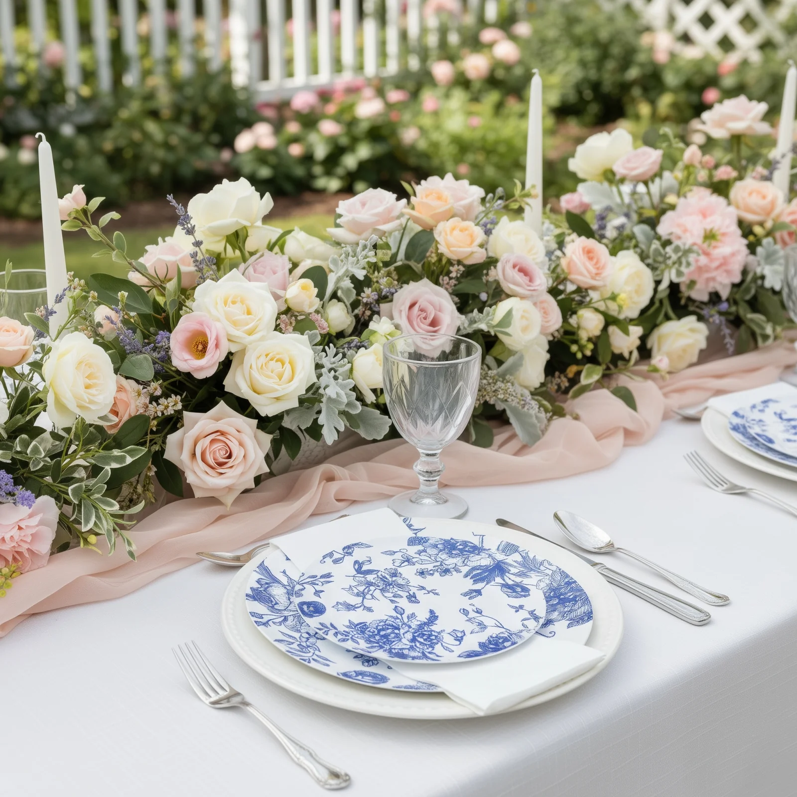 10-Pack French Toile Plastic Dessert Plates – Blue & White Floral, 7" Round Disposable Salad Plates - Image 6