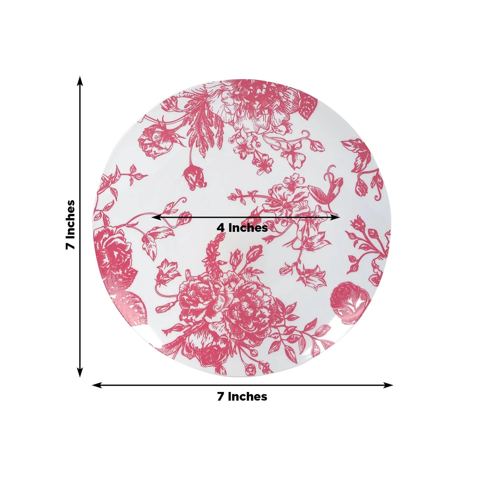 10-Pack French Toile Plastic Dessert Plates – Pink & White Floral, 7" Round Disposable Salad Plates - Image 2