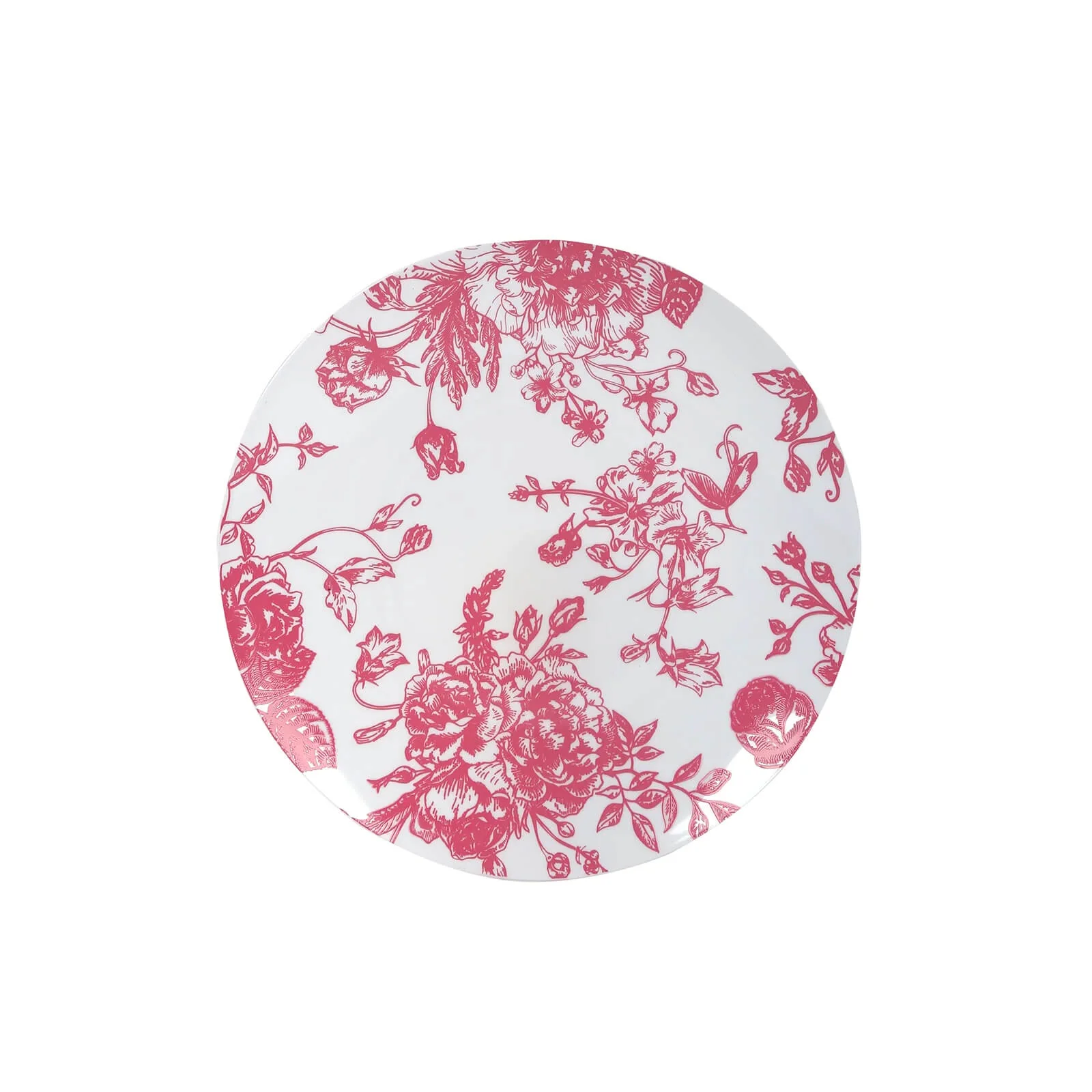 10-Pack French Toile Plastic Dessert Plates – Pink & White Floral, 7" Round Disposable Salad Plates - Image 5