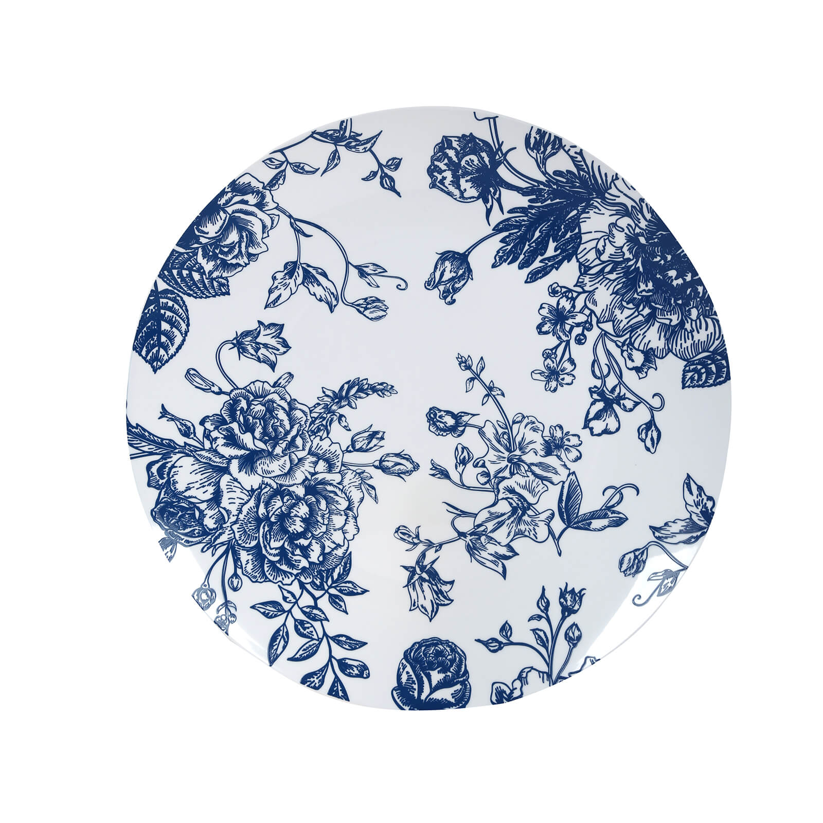 10-Pack French Toile Plastic Dinner Plates – Blue & White Floral, 10" Round Disposable Party Plates - Image 2