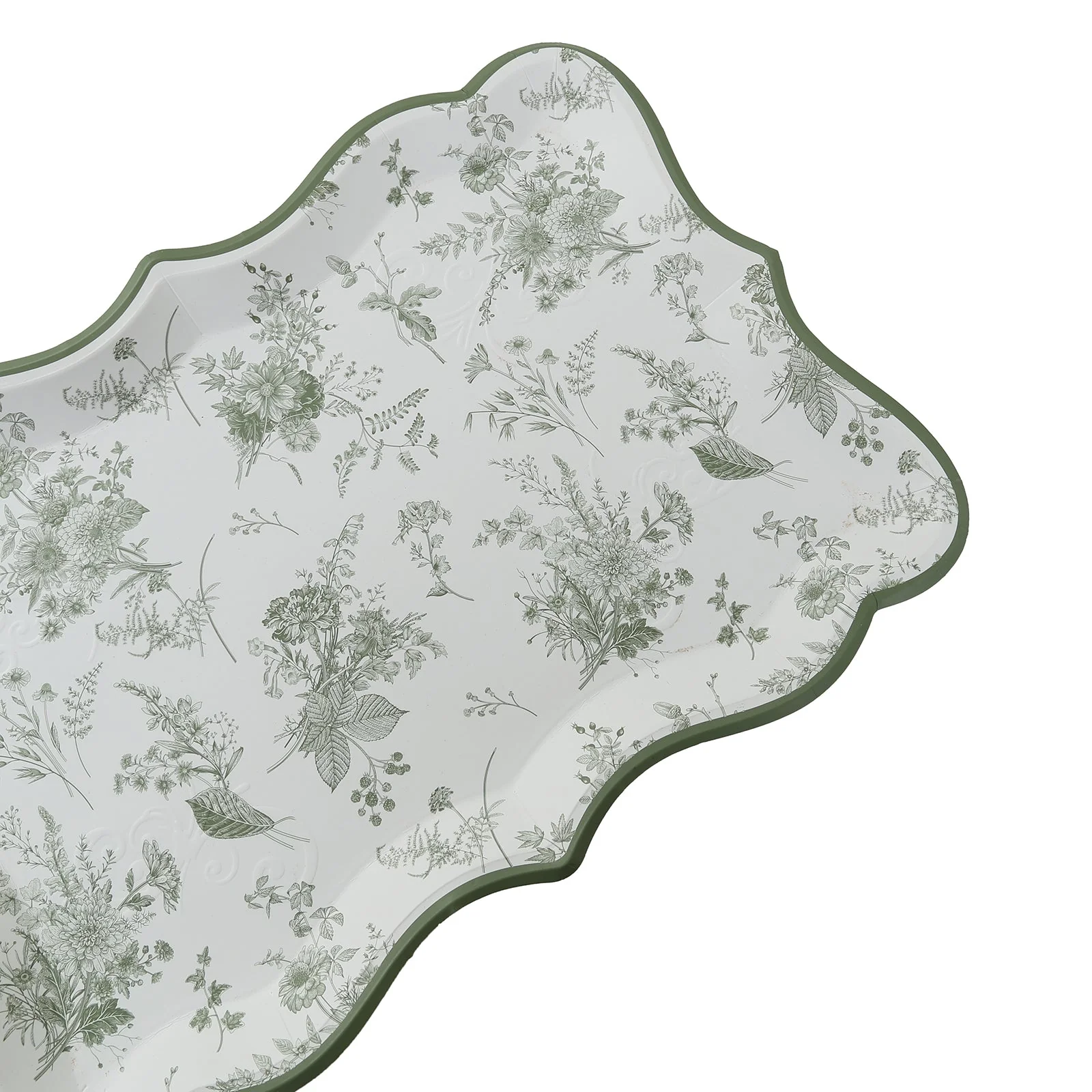 10-Pack Paper Rectangle Serving Trays 14"x10" White/Sage Green with French Toile Pattern - 400GSM Heavy Duty Disposable Cardboard Party Platters for Stylish Food Displays - Image 11