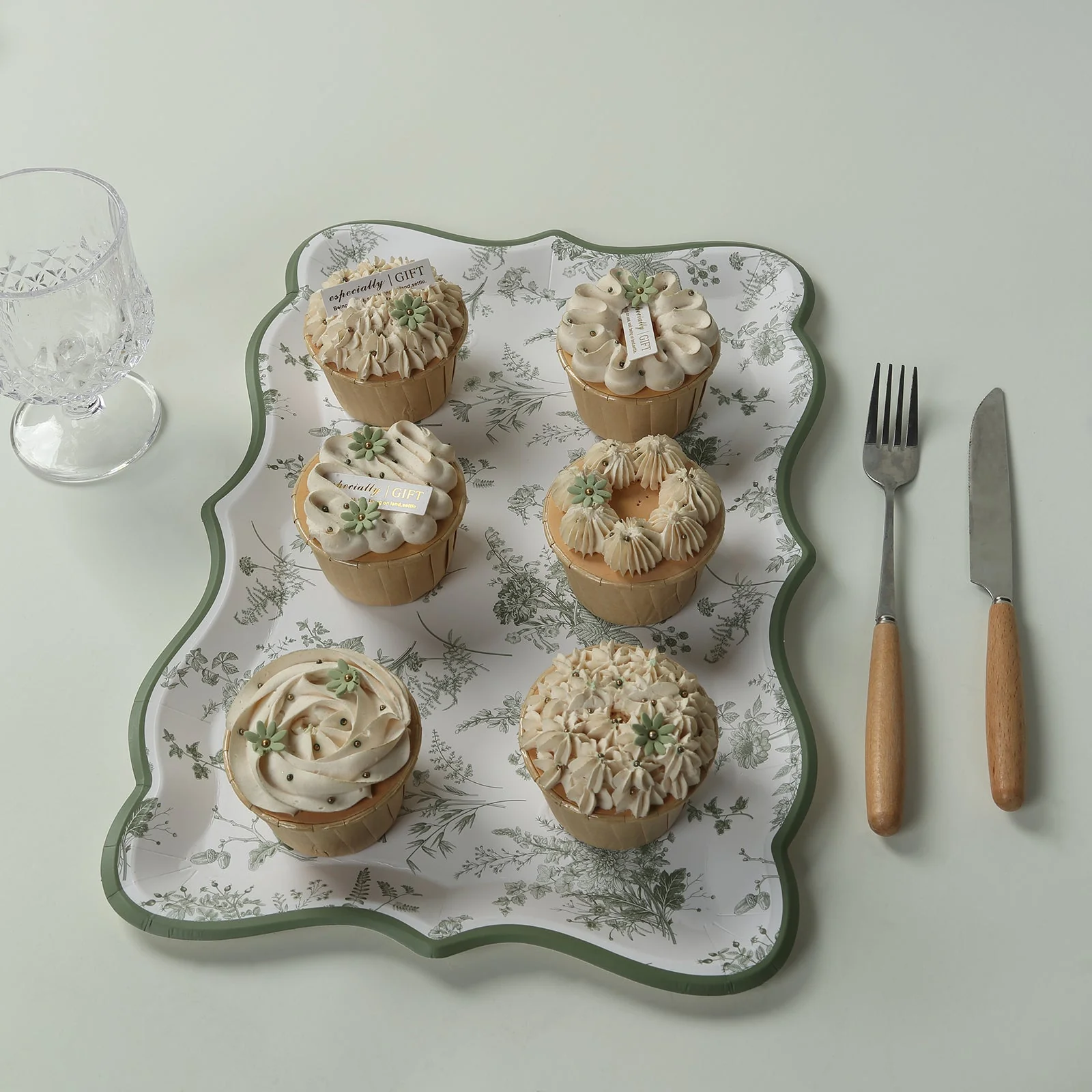 10-Pack Paper Rectangle Serving Trays 14"x10" White/Sage Green with French Toile Pattern - 400GSM Heavy Duty Disposable Cardboard Party Platters for Stylish Food Displays - Image 13