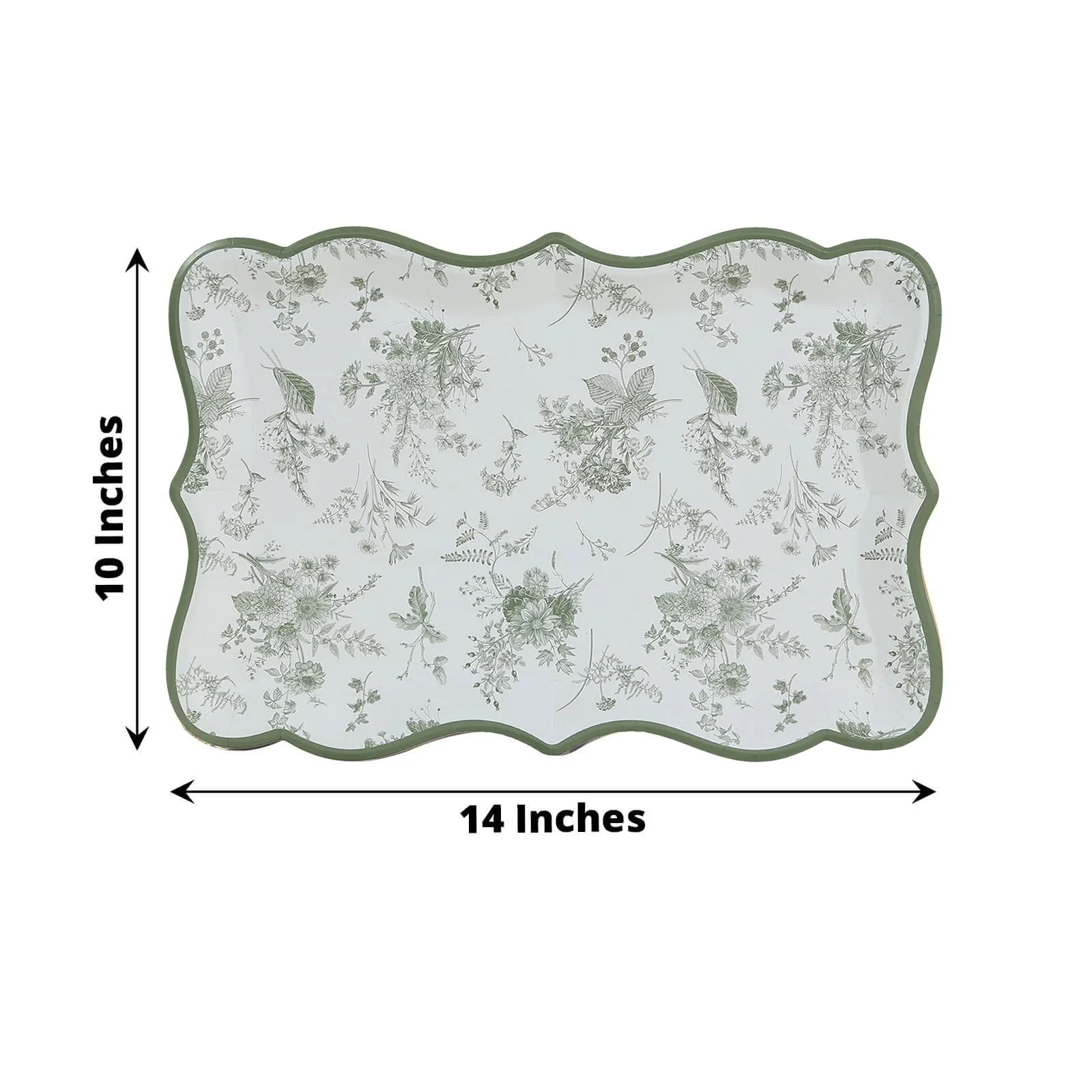 10-Pack Paper Rectangle Serving Trays 14"x10" White/Sage Green with French Toile Pattern - 400GSM Heavy Duty Disposable Cardboard Party Platters for Stylish Food Displays - Image 3