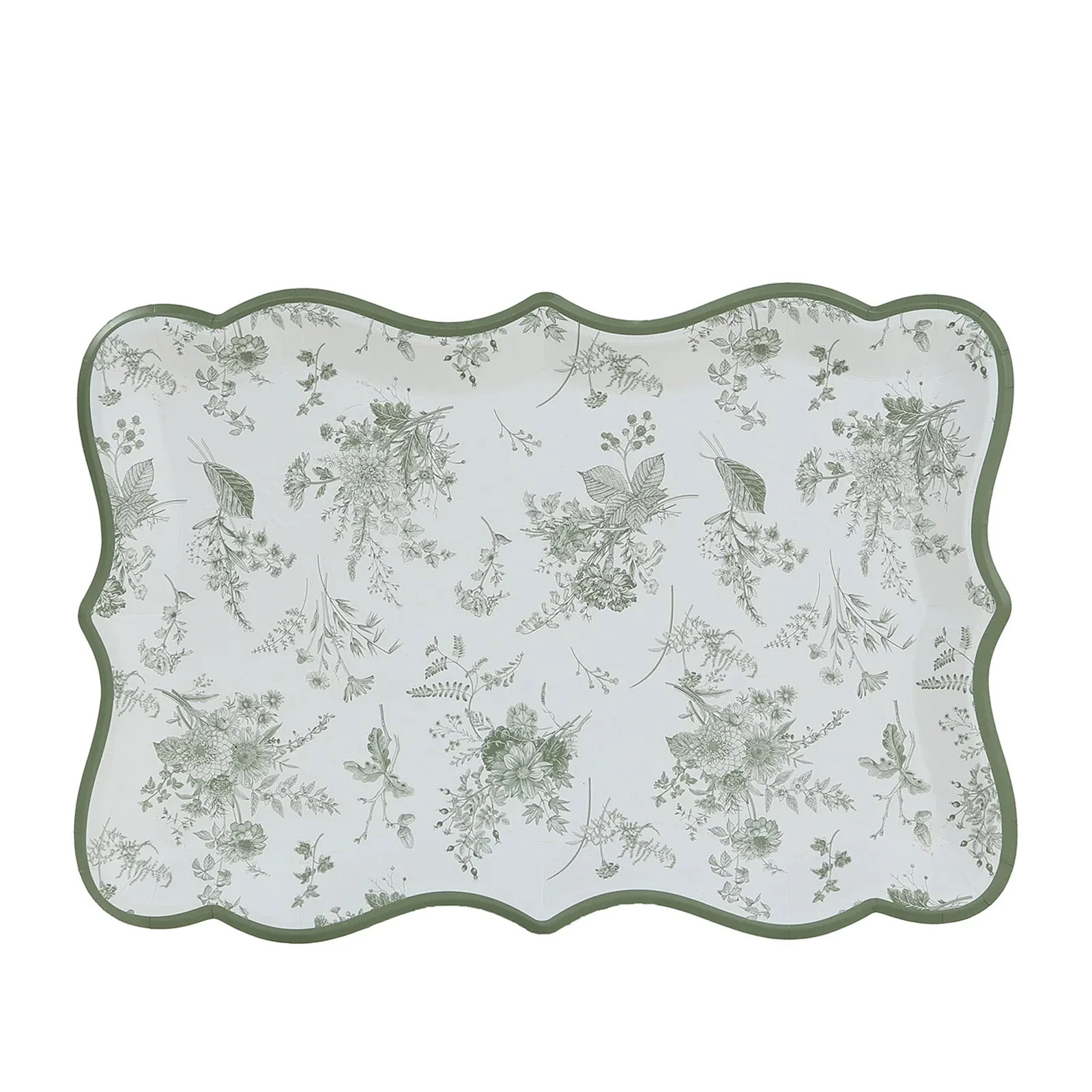 10-Pack Paper Rectangle Serving Trays 14"x10" White/Sage Green with French Toile Pattern - 400GSM Heavy Duty Disposable Cardboard Party Platters for Stylish Food Displays - Image 7