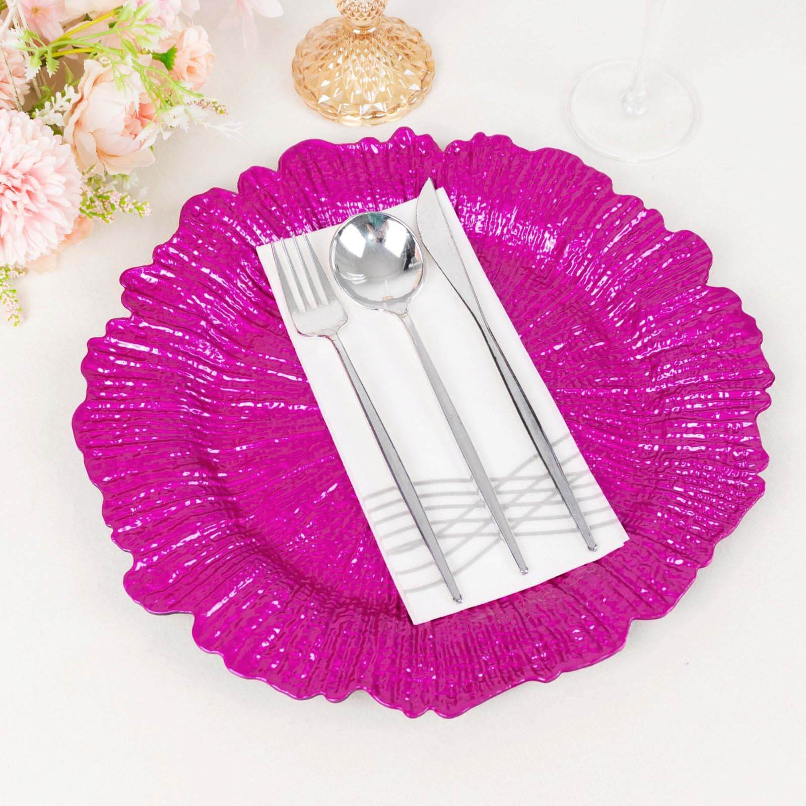 6-Pack Acrylic Plastic Charger Plates 13" Round Fuchsia Reef Design - Decorative Dinner Charger Tableware - Image 8