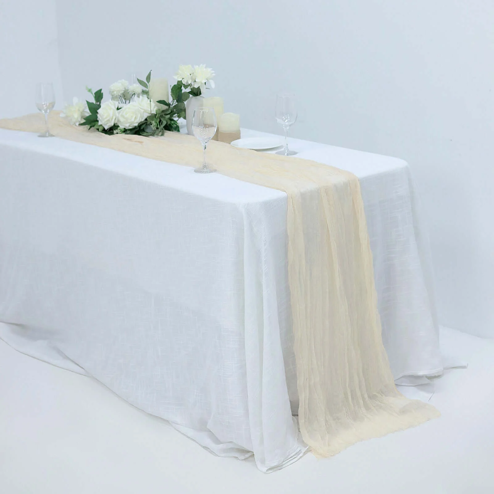 Gauze Cheesecloth Table Runner 10ft Cream - Rustic Boho Table Linen